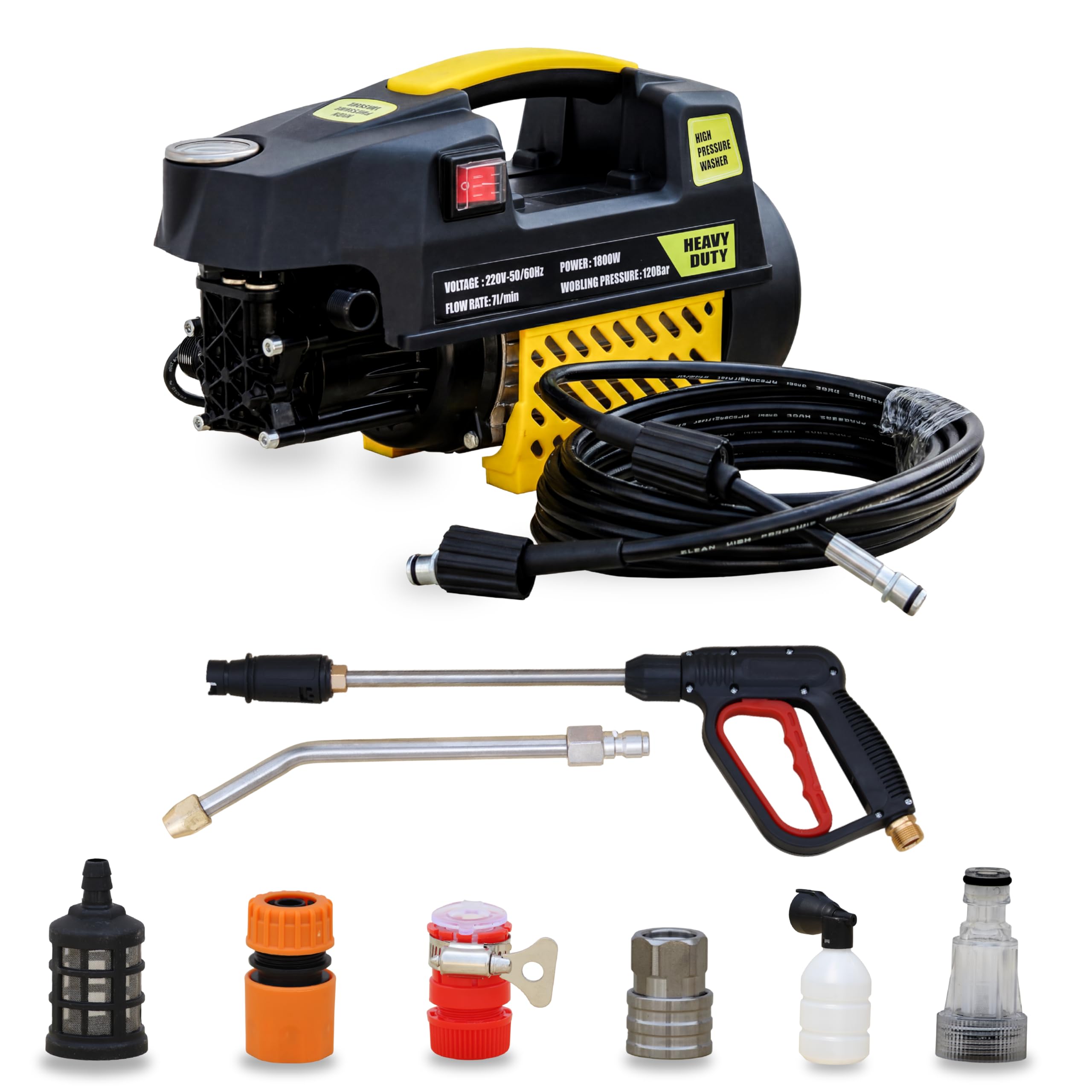 RBW High Pressure Washer with Brass Coated Pump (1800W Motor) | 120-150 Bar Pressure Min Water Flow 26 Feet Hose Pipe | Ideal for Car Wash Bike and Home Use | Pressure Washer (PW-250)-image-44