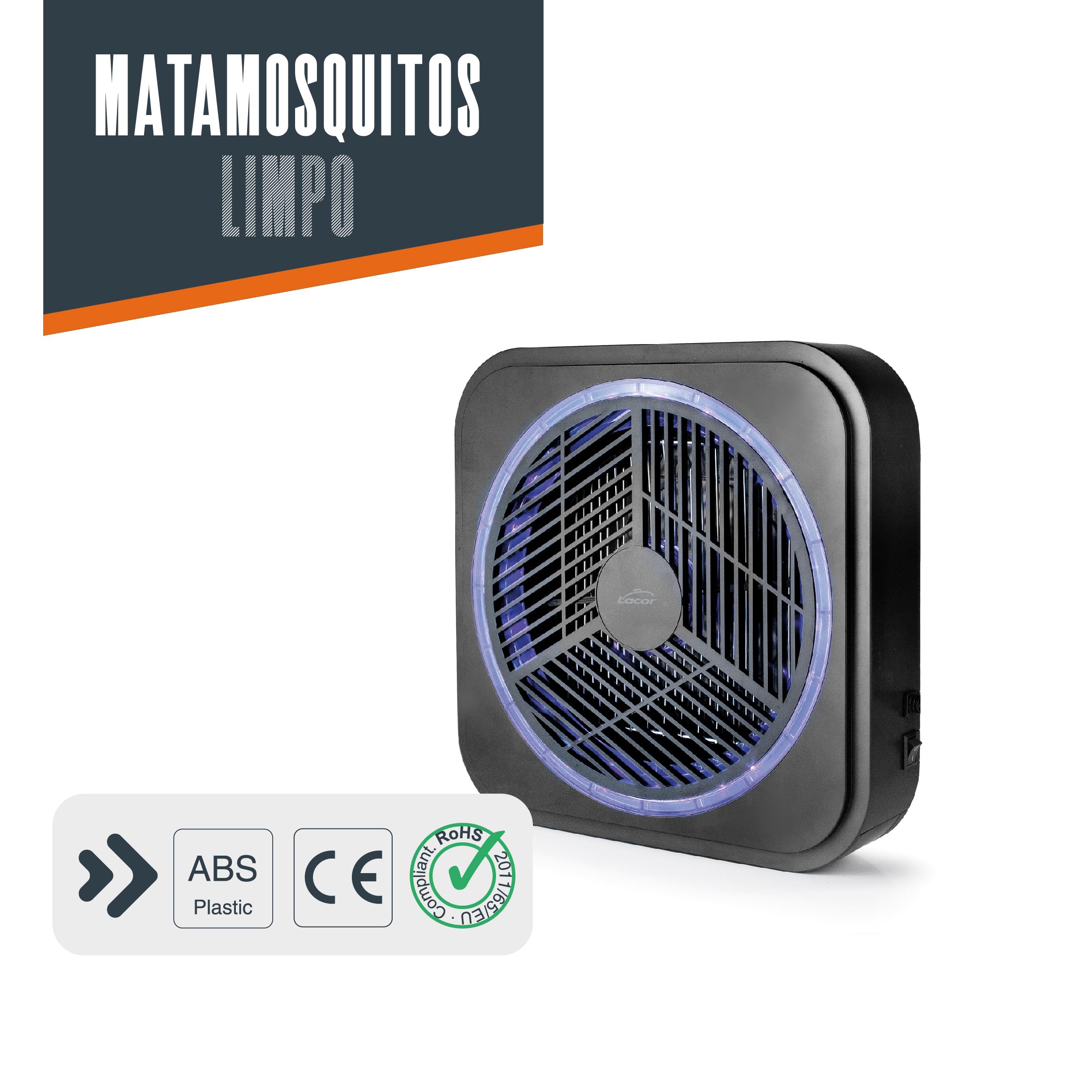 Lacor 39132 - Matamosquitos eléctrico Limpo, ABS, 12W, Lámpara LED, 100 m2 | Para un uso práctico y profesional en cocina; perfecto para el día a día en hostelería y en casa, cómodo de usar y de guardar