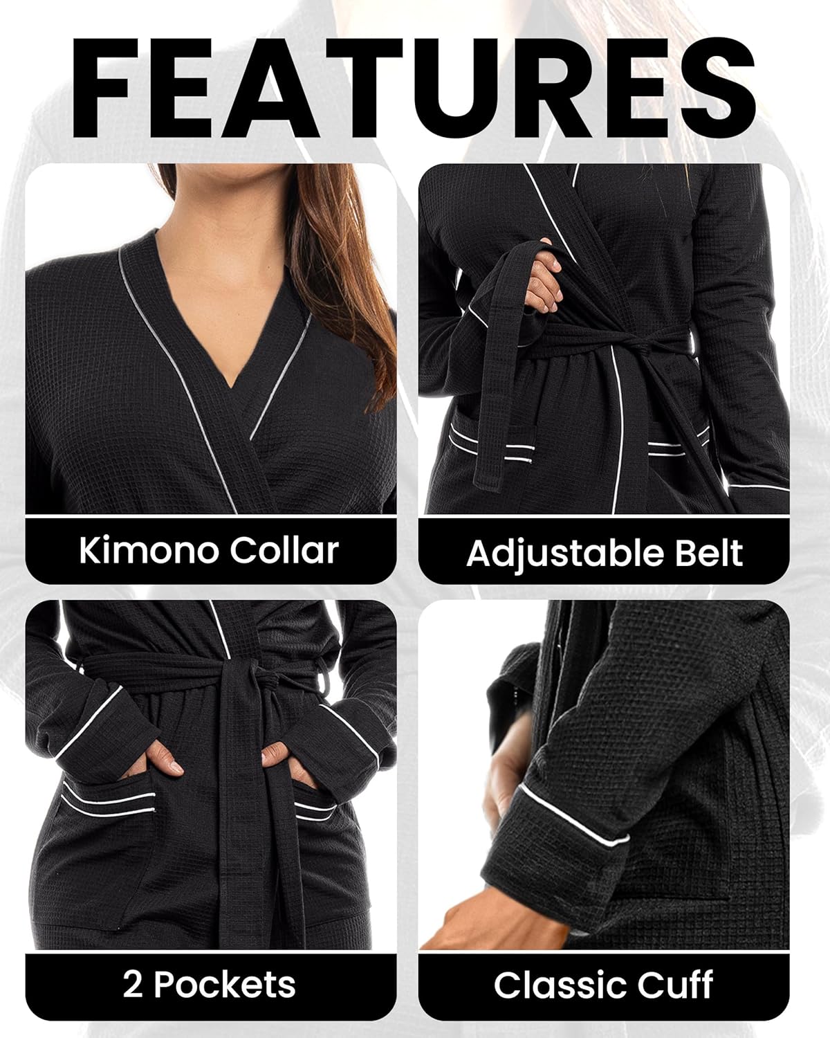 NY Threads Women's Robe Soft Knit Waffle Bathrobe Lightweight Knee-Length Loungewear - Image 3