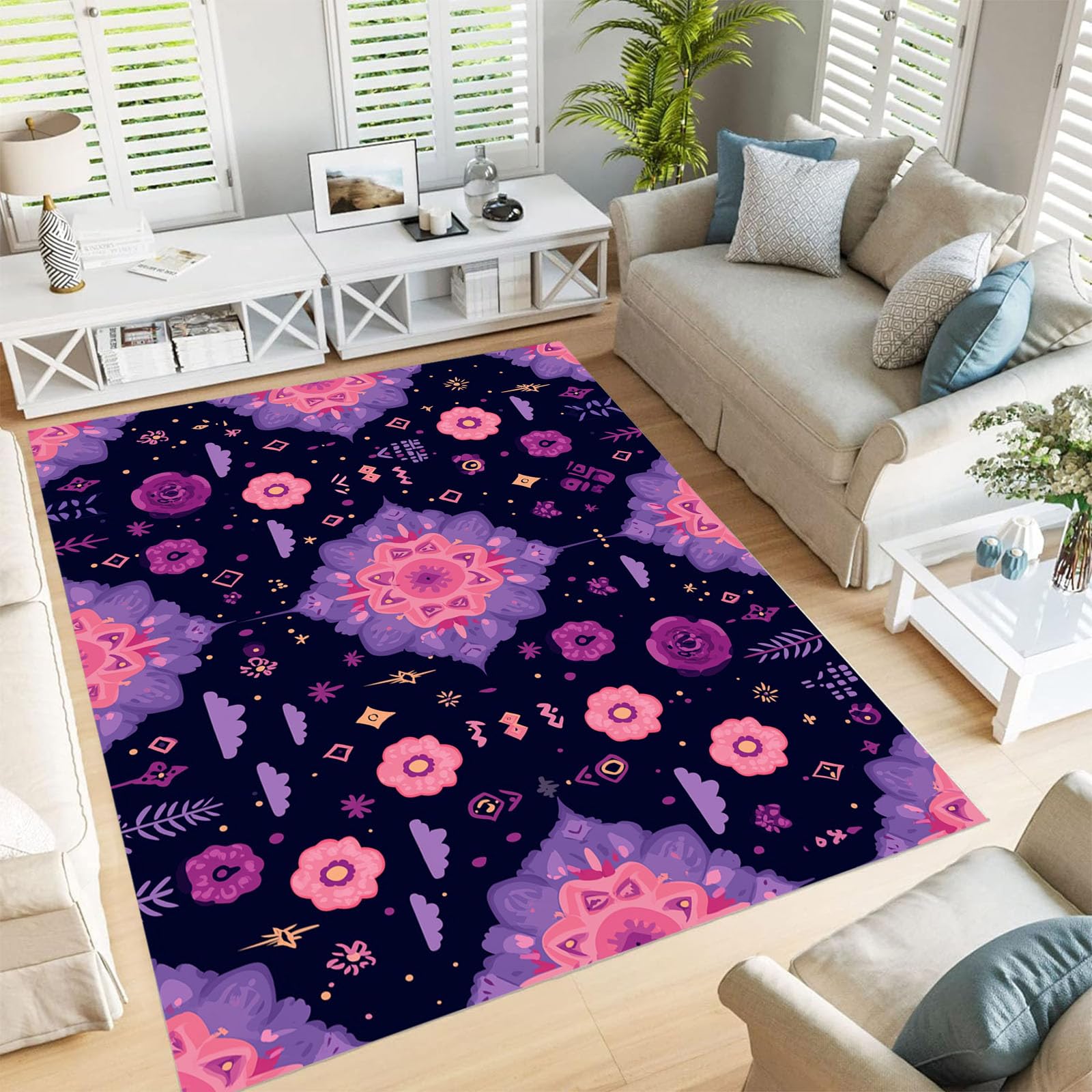 Tapis résistant aux taches violet 150x210 cm lavable pour un salon toujours propre