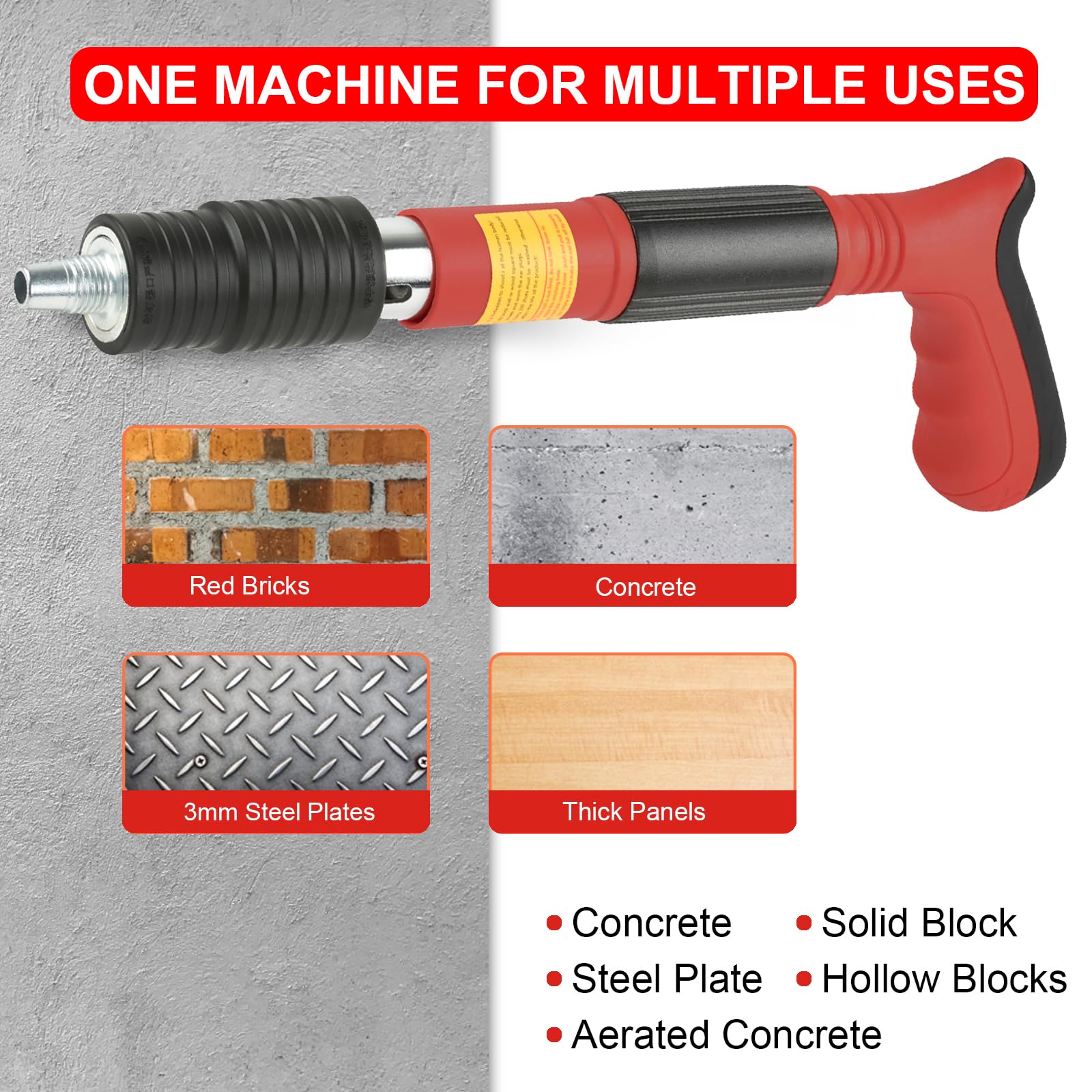 EXCECAR Concrete Nail Gun Kit with 110pcs Nails, Steel Nail Gun, Manual Nail Gun for Concrete, Portable Woodworking Decoration Concrete Nailer Gun, Nail Shooter Gun, 5 Speed Wall Fastening Tool