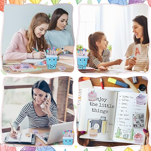 Miniatura 7 de Sabary Juego de 228 piezas de papel estacionario kawaii que incluye estuche telescópico para lápices, bolsa de tinta de gel, bolígrafo de notas