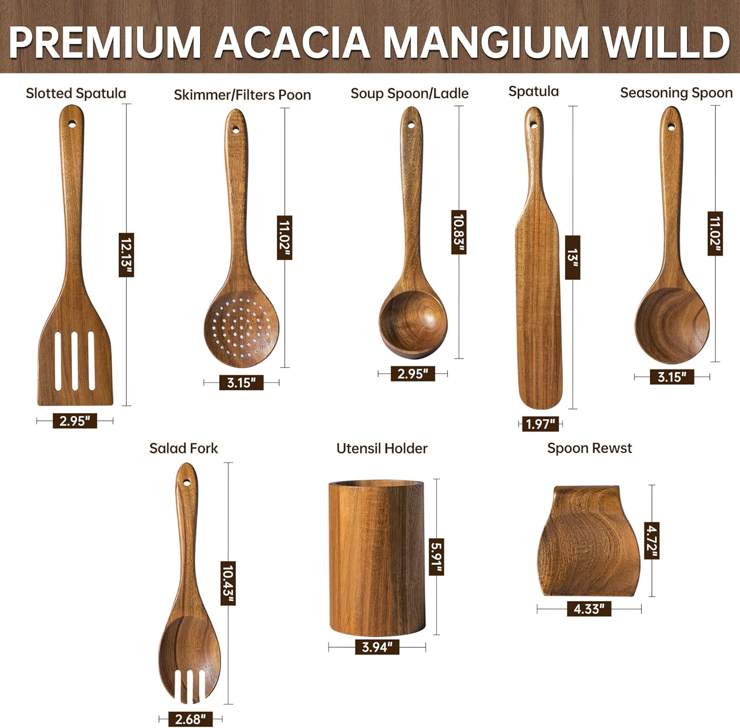 8 PCS Wooden Utensil Set with Holder, Spoon Rest, Durable Wooden Spoons for Cooking, Heat-Resistant, Comfort Grip,Easy to Clean, Non-stick Friendly, Ideal for Gifting - Image 5