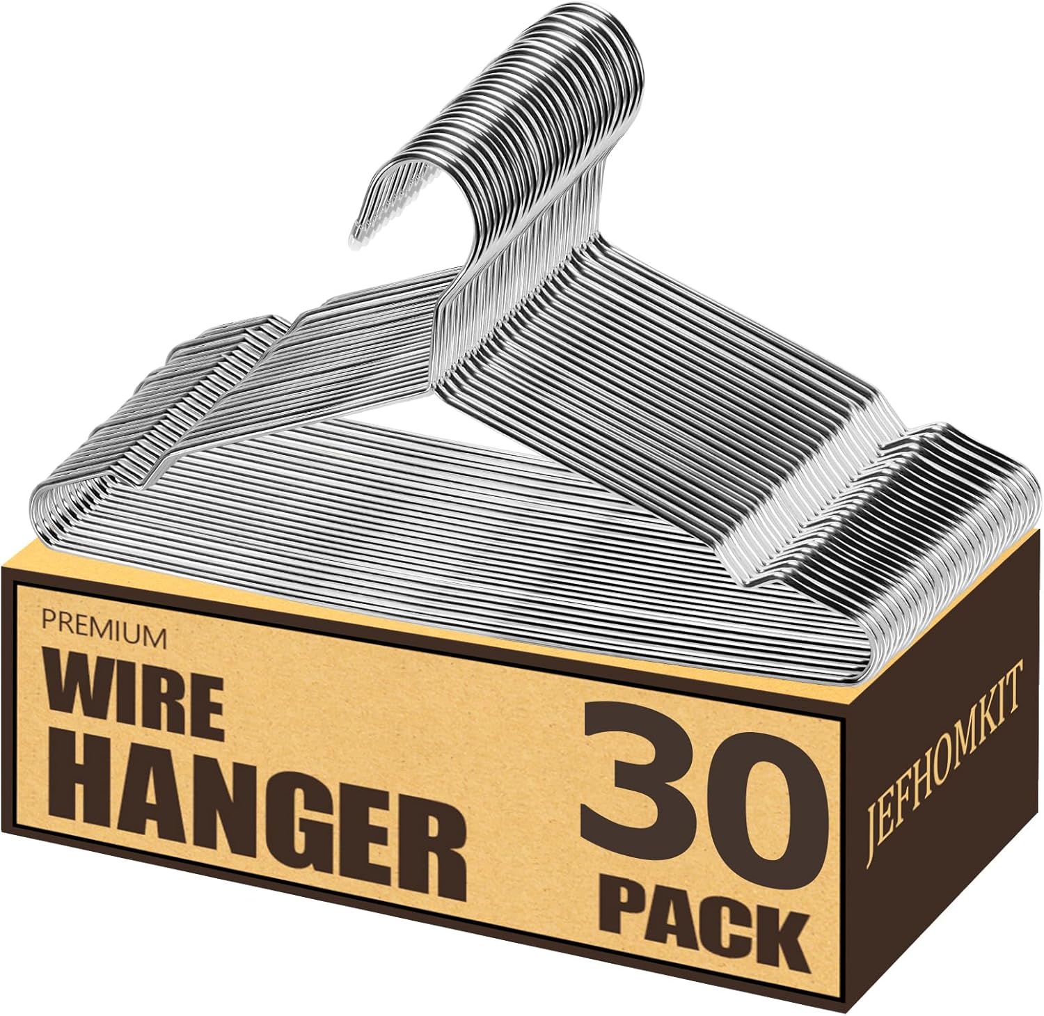 Stainless Steel Silver Metal Coat Hangers with Non Slip Notch - Ultra Thin Space Saving Wire Hangers, 30 Pack (16.5 Inch)