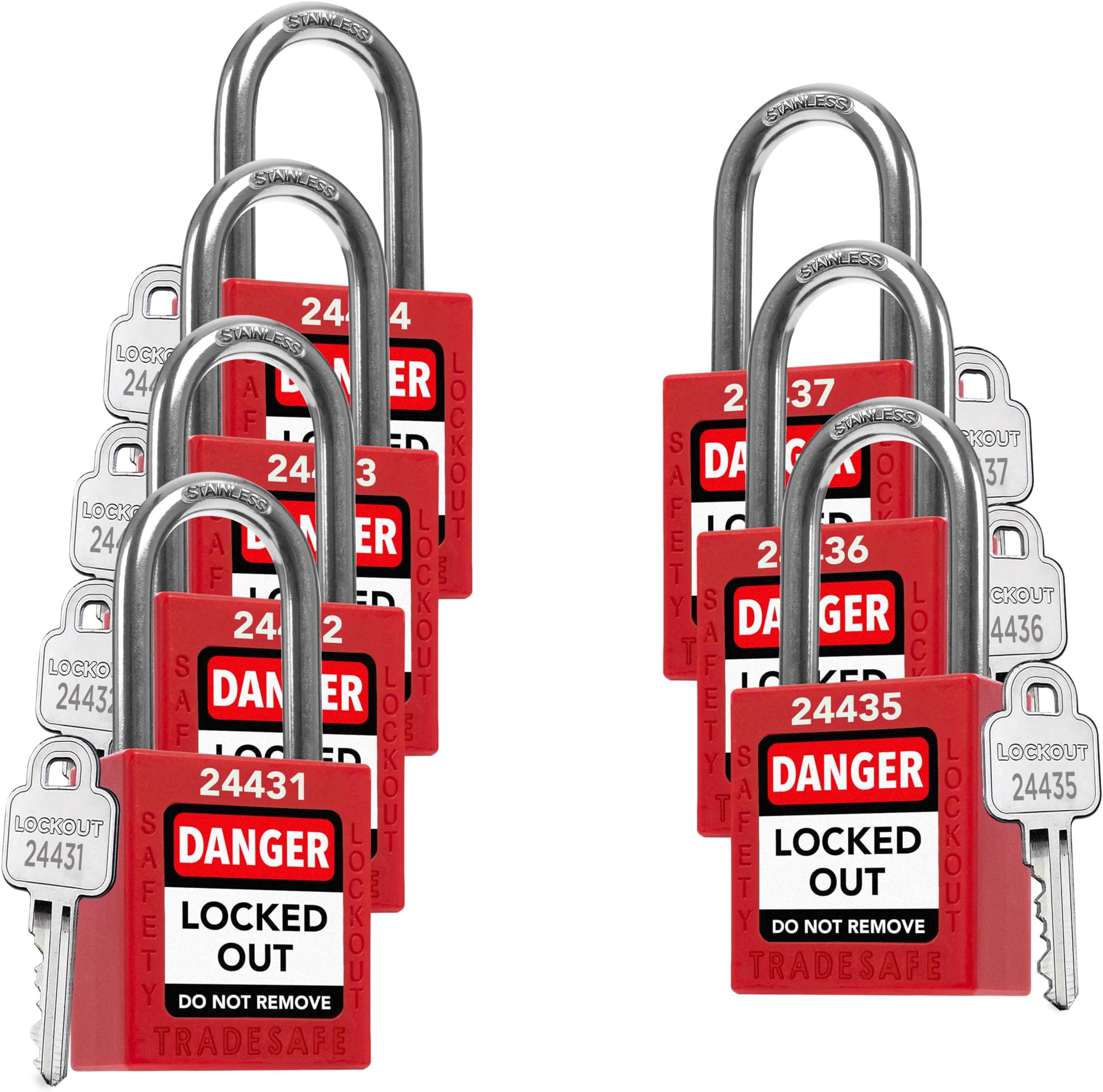 TRADESAFE Lockout Tagout Locks - Red - 6 Pack - Keyed Different - OSHA Compliant Premium Grade Loto Locks