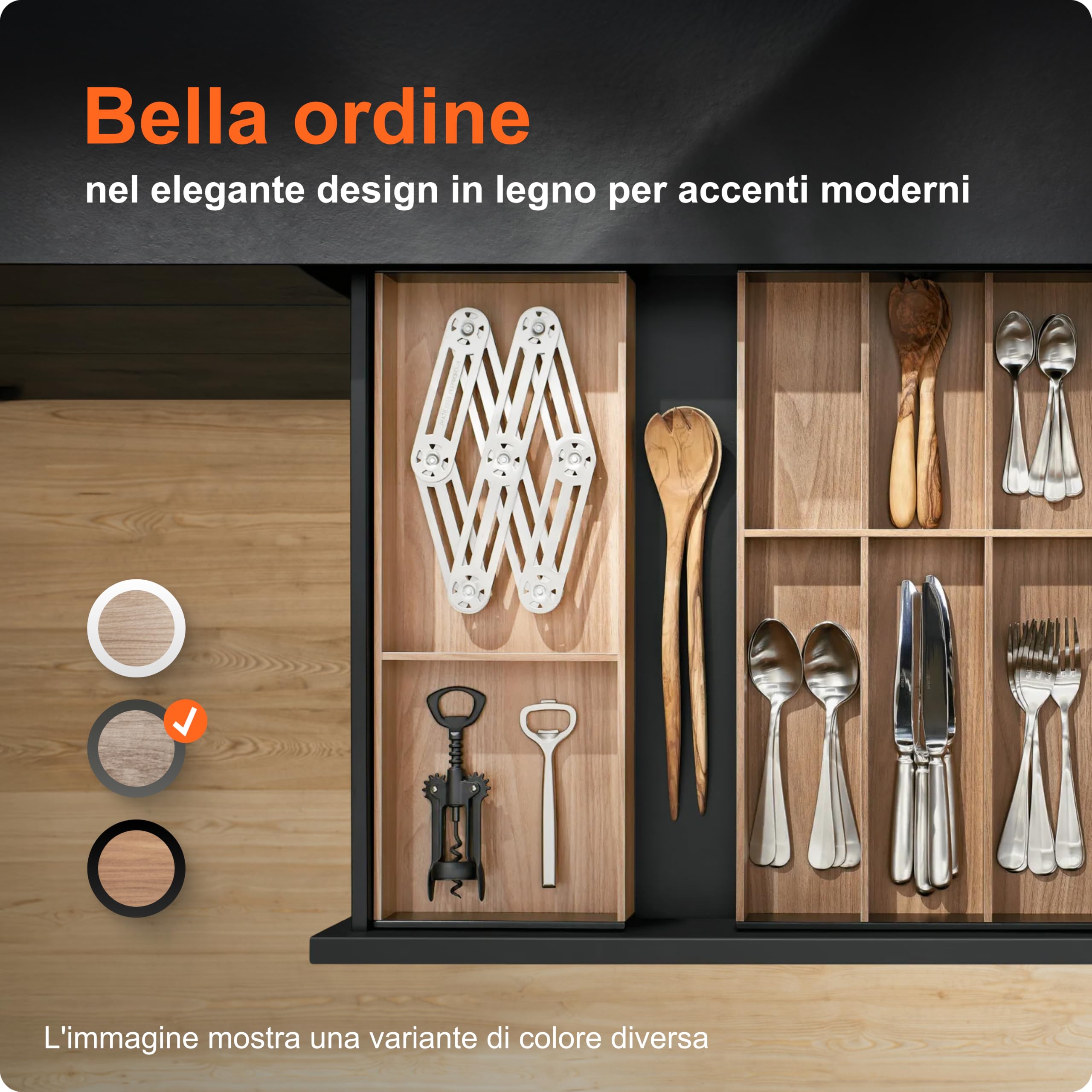 Blum AMBIA-LINE organizer cassetto in decoro legno premium | ideale cucina, bagno, armadio | uso modulare e tenuta sicura grazie ai piedini antiscivolo | 42×20×5 cm | Rovere Nebraska