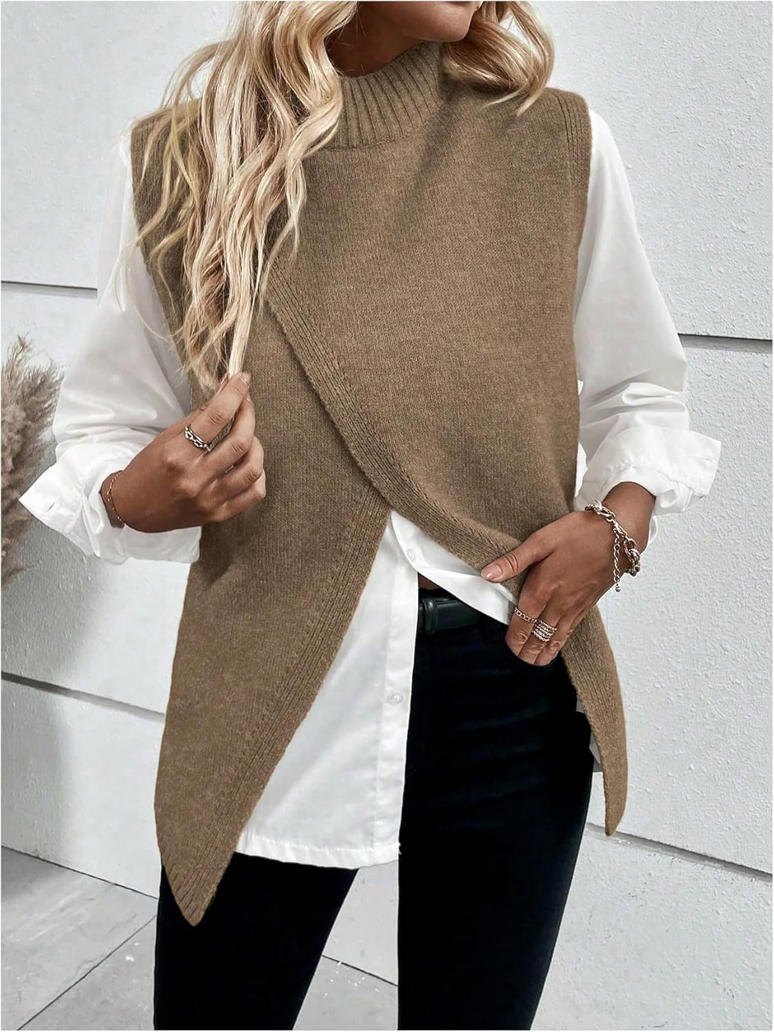 Verdusa Women's Sleeveless Sweater Vest Spring Business Casual Outfits Mock Neck Knit Pullover Sweaters Going Out Tops - Image 5