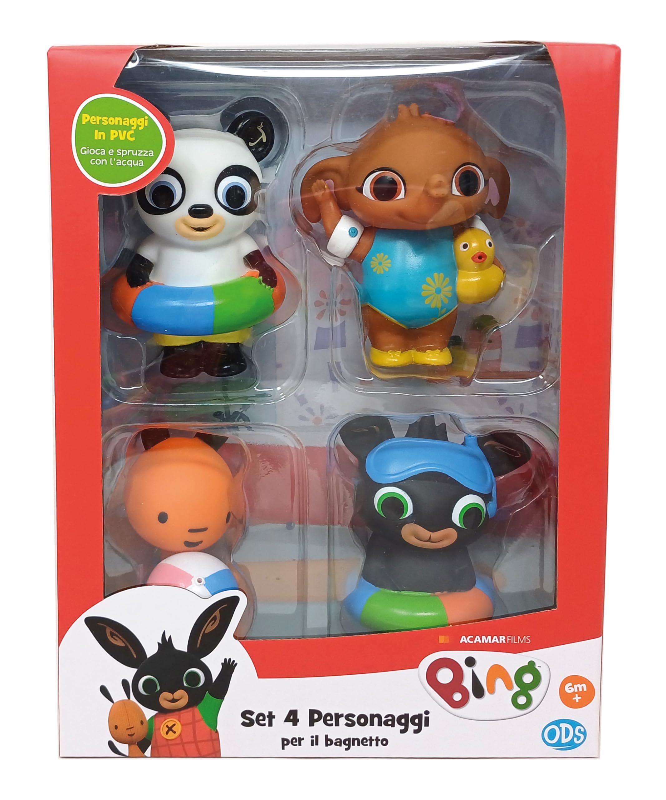 ODS - Bing - Set 4 Personaggi per Bagnetto Deluxe, Misura 10 cm, Materiale PVC, Età Consigliabile 6m+