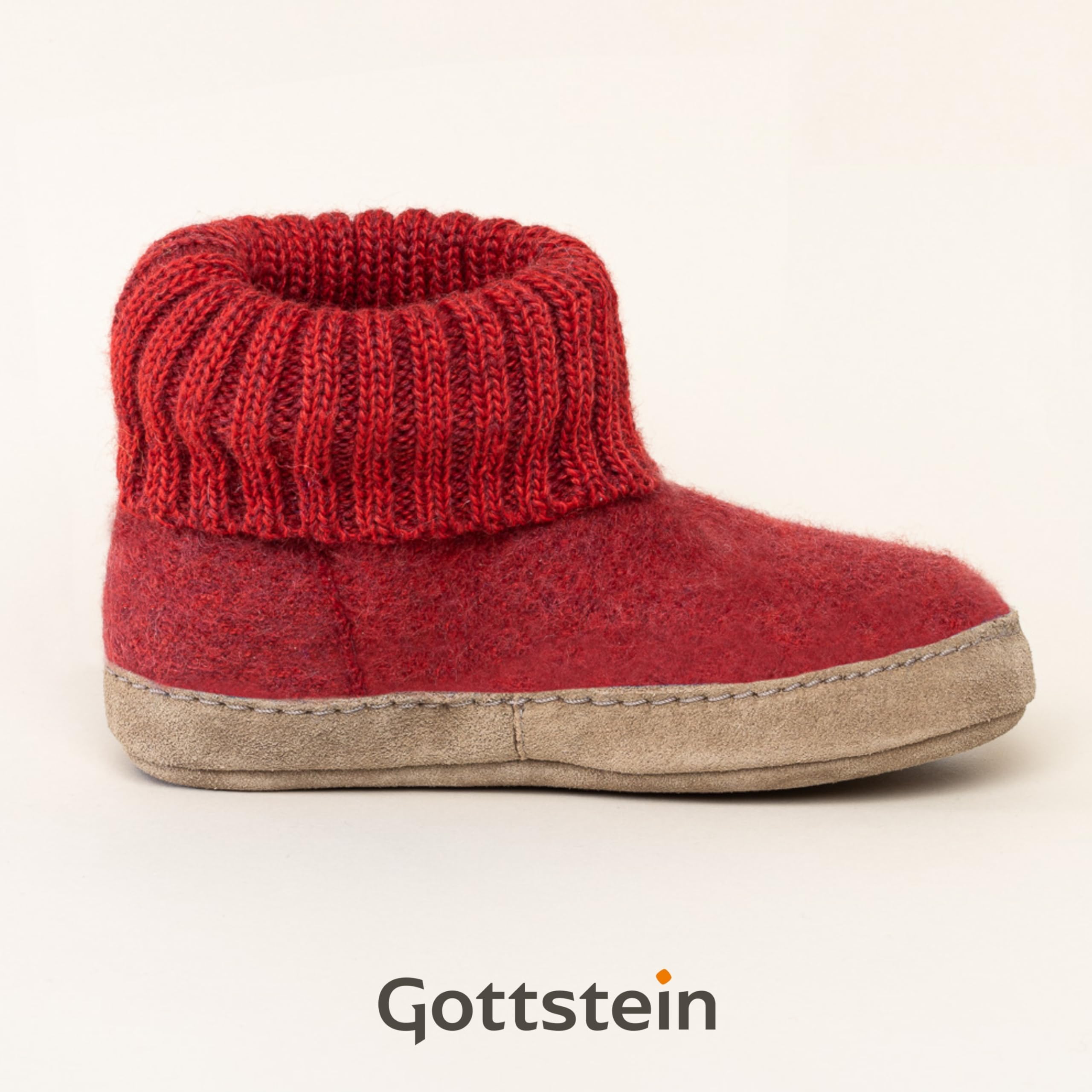 Gottstein Kinder Hüttenschuh Alpine Boot LE - Aus reiner Bio-Schafwolle für Jungen & Mädchen mit Ledersohle - Hausschuh Made in Tirol