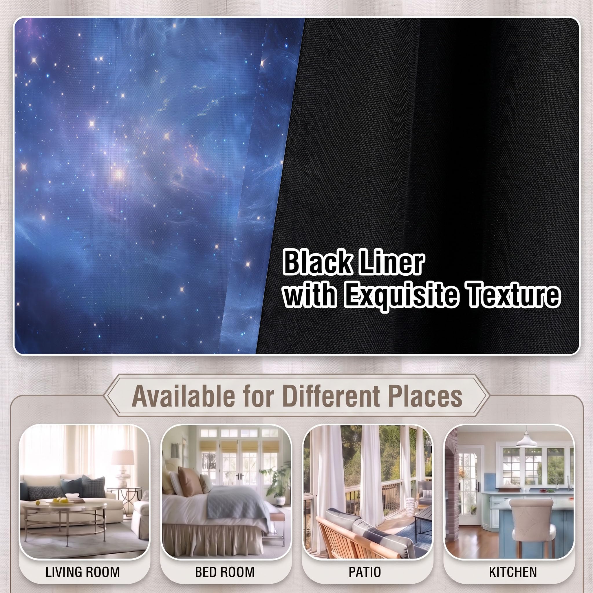 Tenda Oscurante Nebulose Nubi Con Occhielli, Tende Oscuranti Termiche Isolanti Camera Da Letto, Cielo Stellato Da Sogno Tende Soggiorno per Interni 2 Pannelli 140 x 260 cm