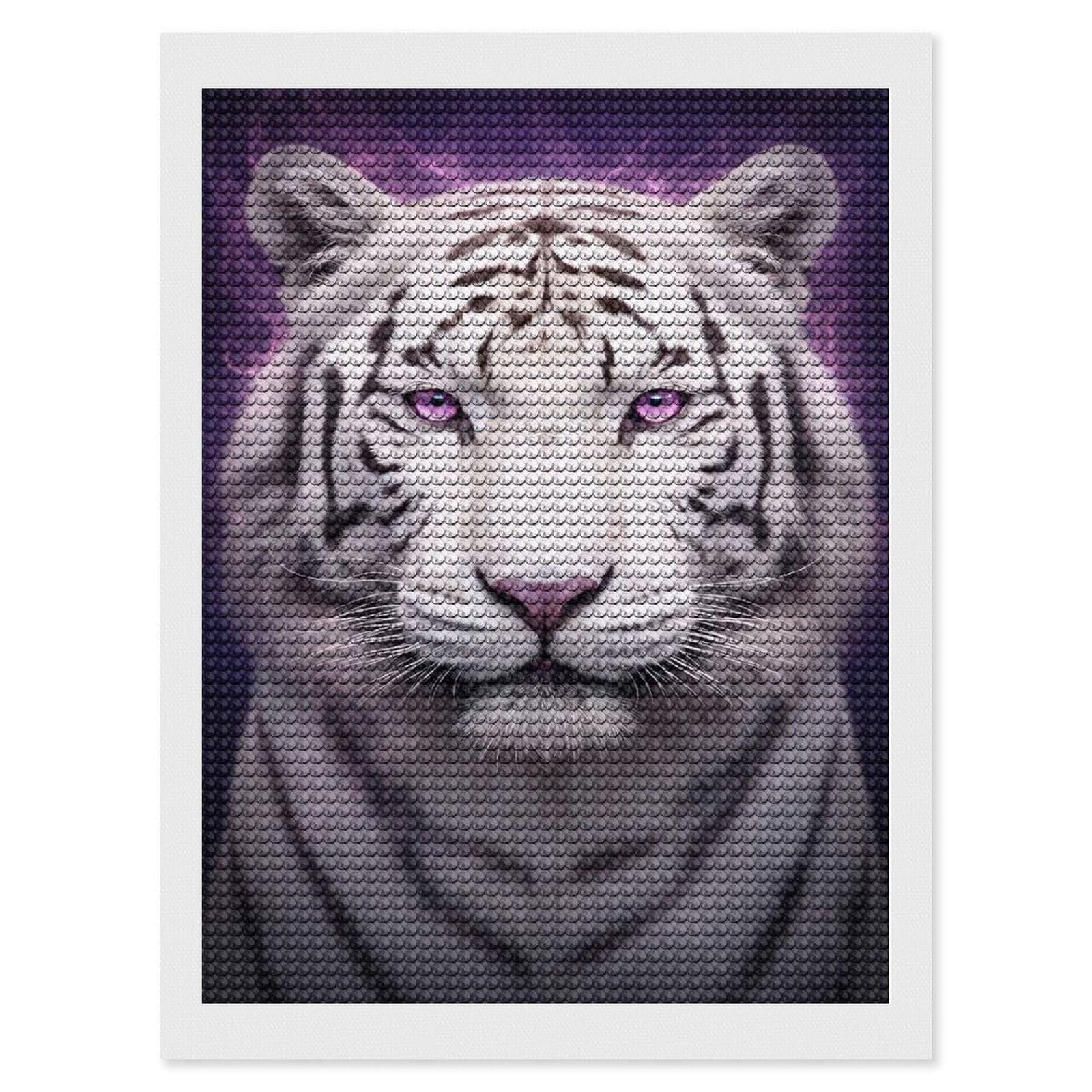 Junmoney White Tiger with Purple Aura Diamond Art Canvas 12"x16", for Creative Relaxation, Simple to Start, Aesthetic Room Decor, Holiday Gift Idea