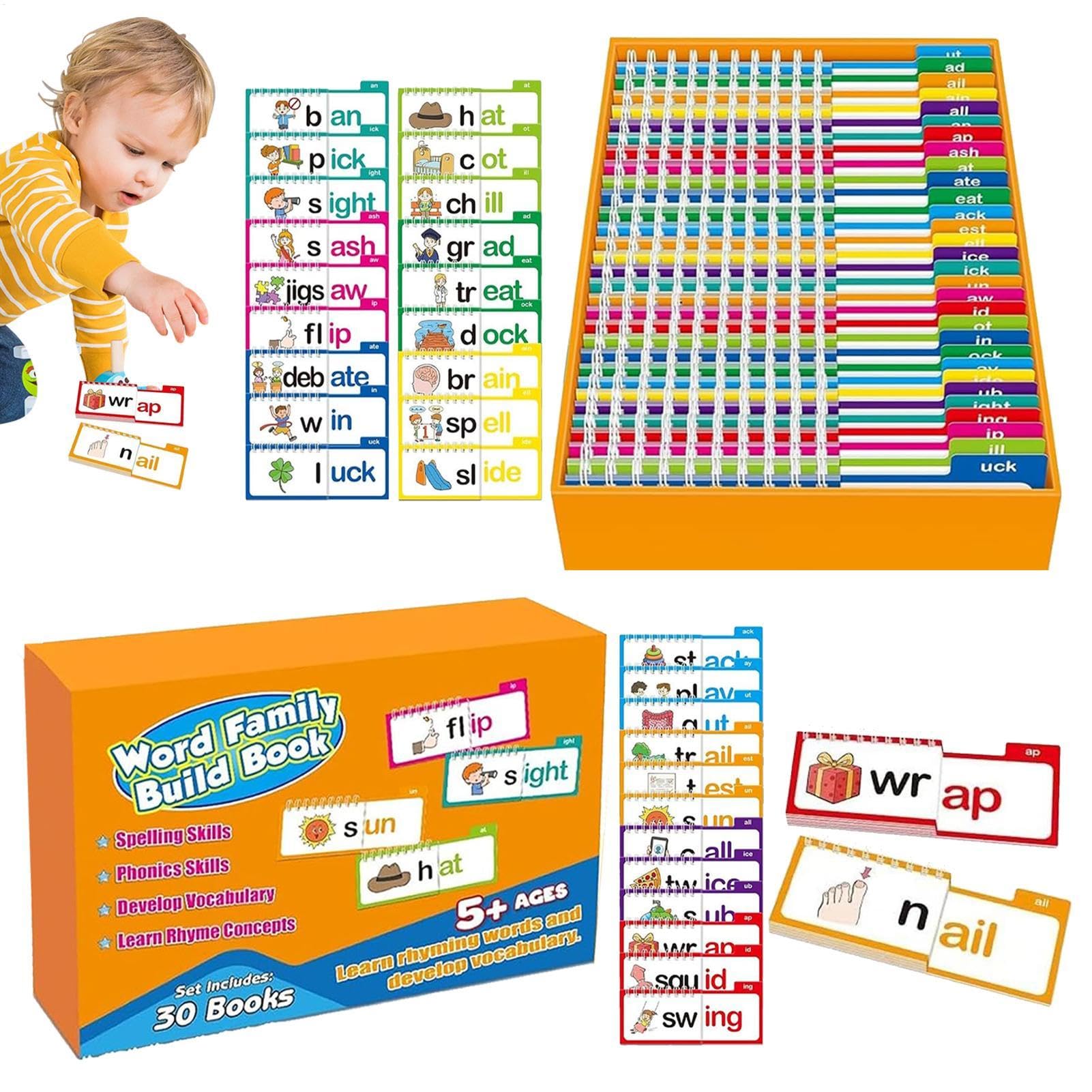 Word Family Flash Cards, Interactive Vocabulary Learning Set, Phonics Reading Tool, Engaging Books, 80+ Words, Educational Resource Kids, Great for Boys Ages 4-8