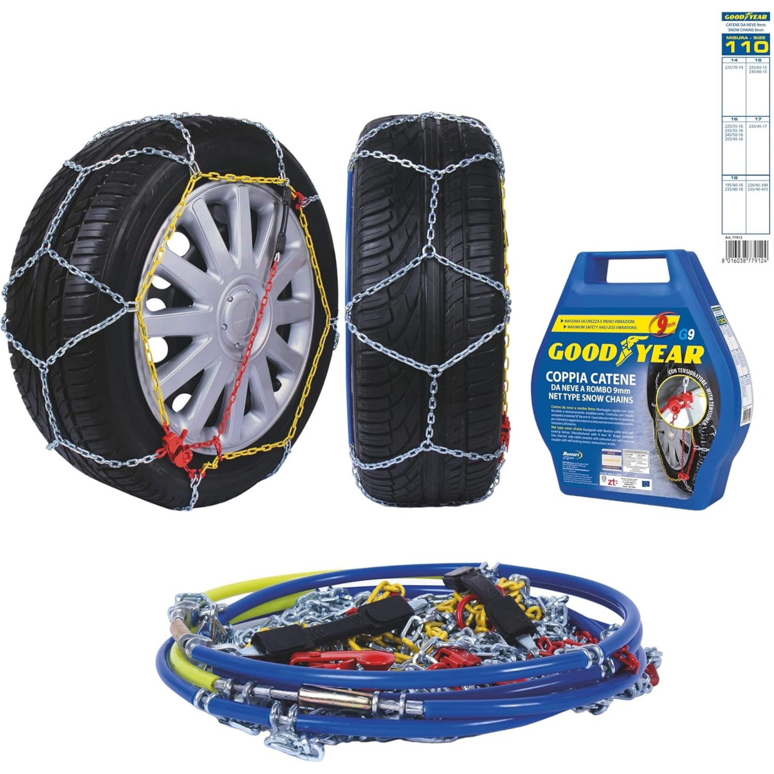 Goodyear 77912: "G9" Schneeketten, 9 mm, Größe 110, Zertifizierung TUV und ÖNORM