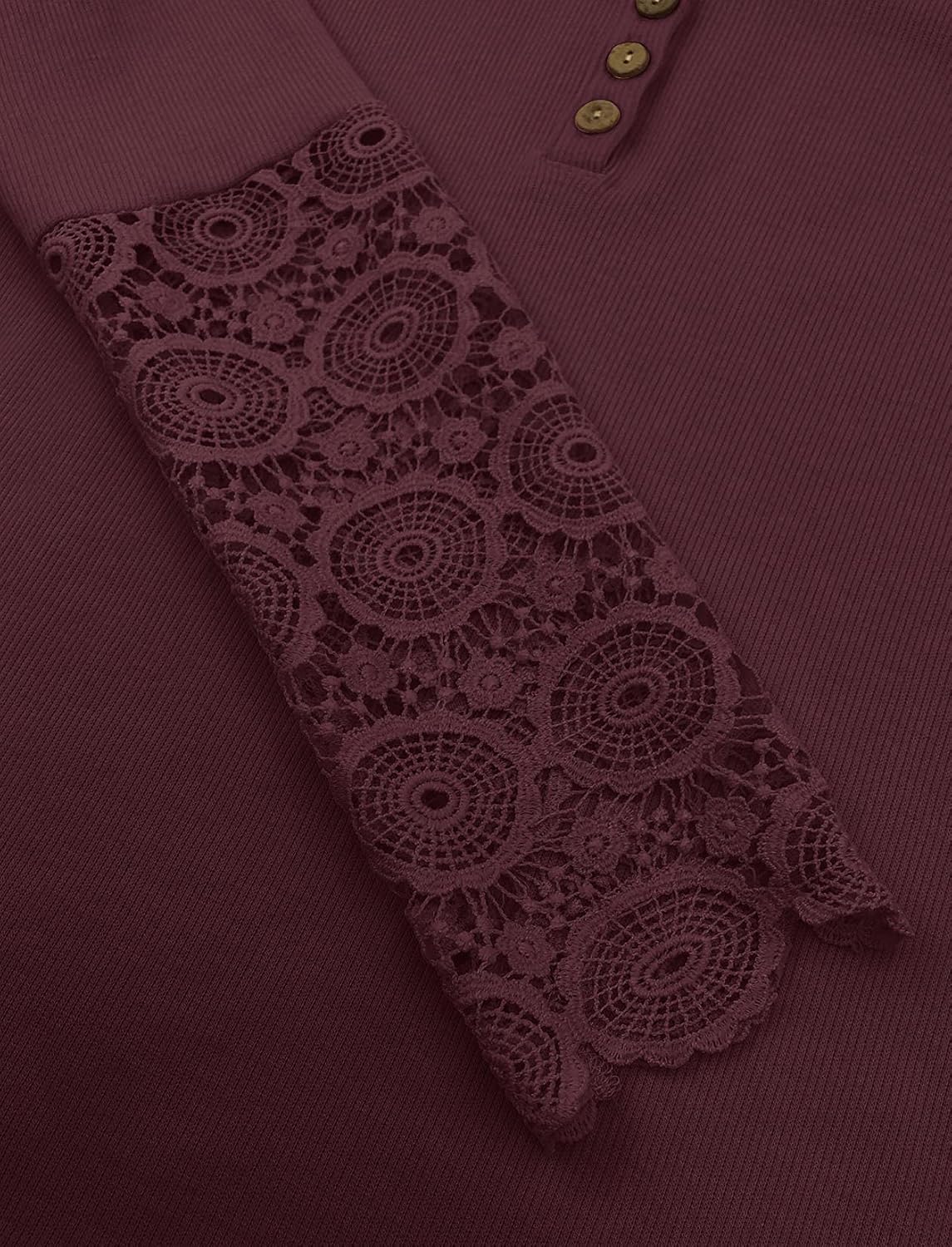 Limerose Women's Long Sleeve Lace Trim Tunic Tops Button Down Casual Blouse Cute Crew Neck Ribbed Shirt - Image 4