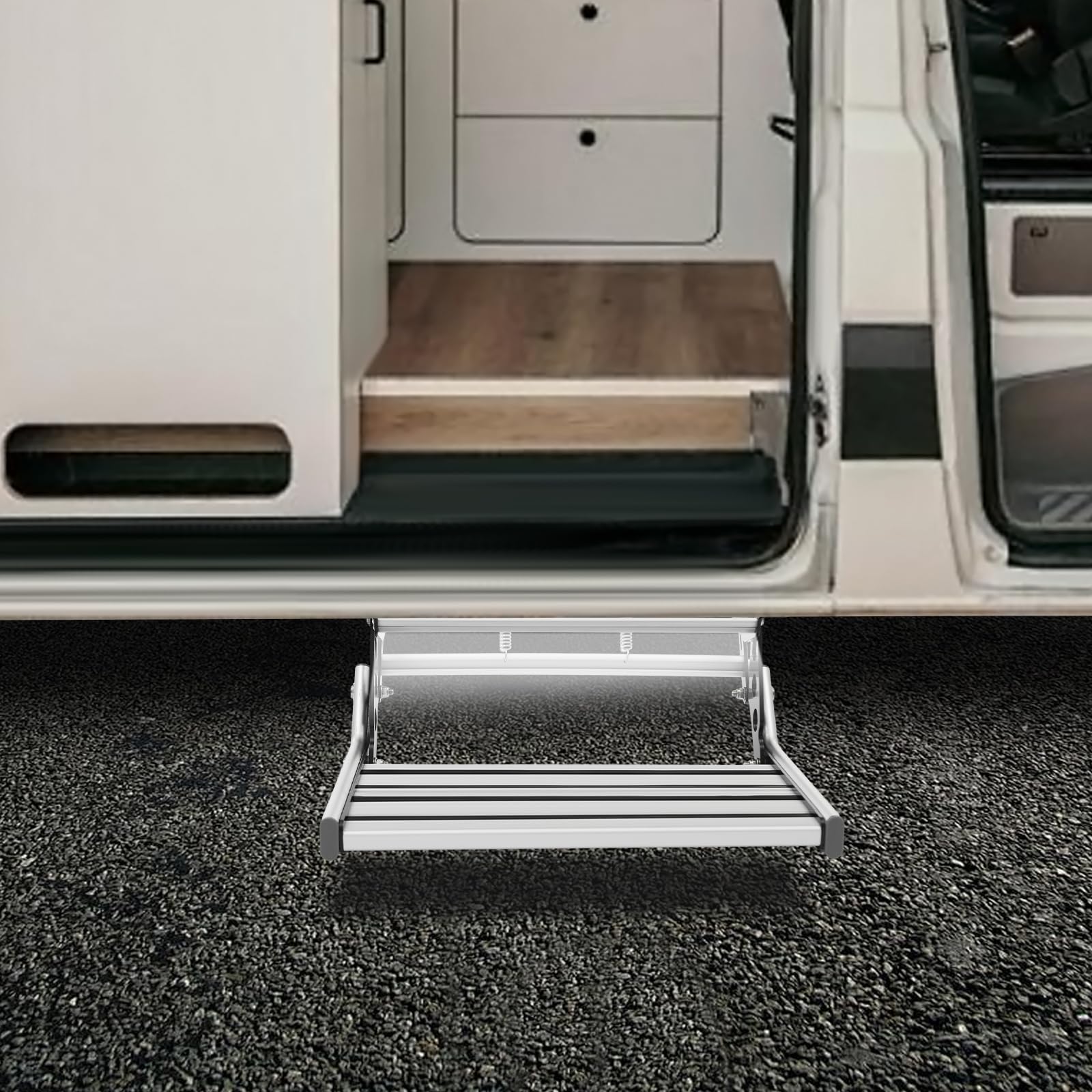 Escalón manual para caravana plegable, escalón de entrada con luz LED para caravanas y viajes