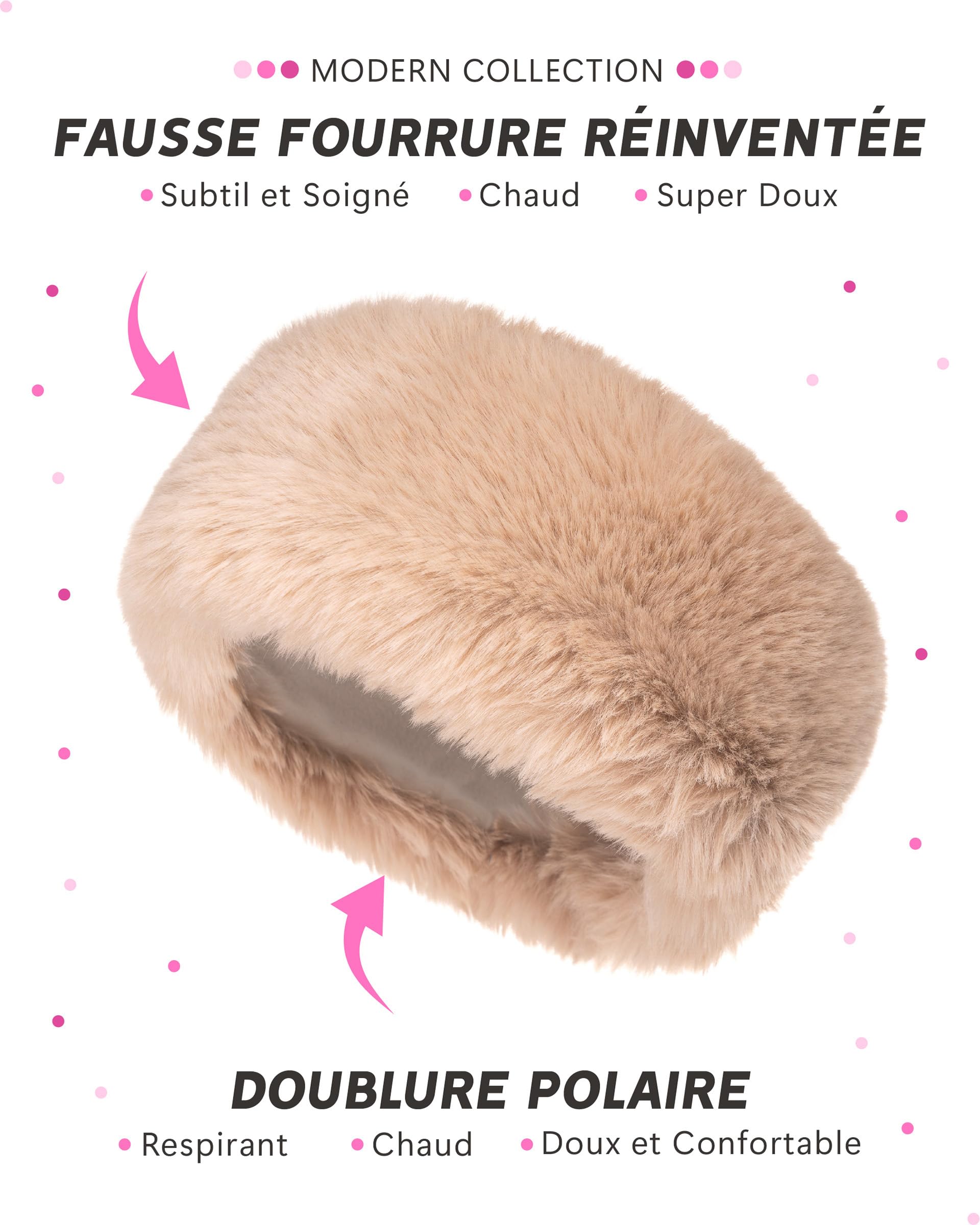 Futrzane Modern Bandeau - Bandeau en Fausse Fourrure Femme - Cache Oreille Ski - Taille S (Beige Longue Modern)