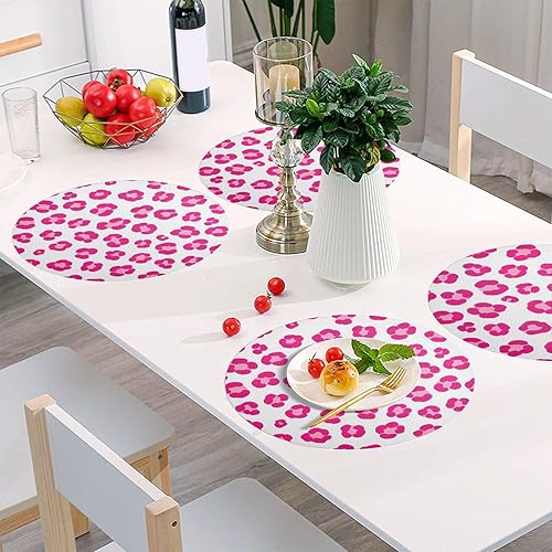 Miniatura 6 de Cute Pink Leopard White Round Place Mats, Heat Resistant Non Slip PVC Placemats Round for Kitchen one sizex6