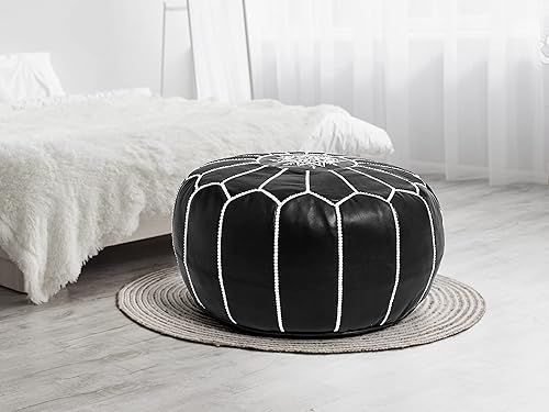 Miniatura 2 de Funda para puf de cuero marroquí de alta calidad, funda para taburete otomano redondo y grande con bordado, solo funda, perfecta para la sala de