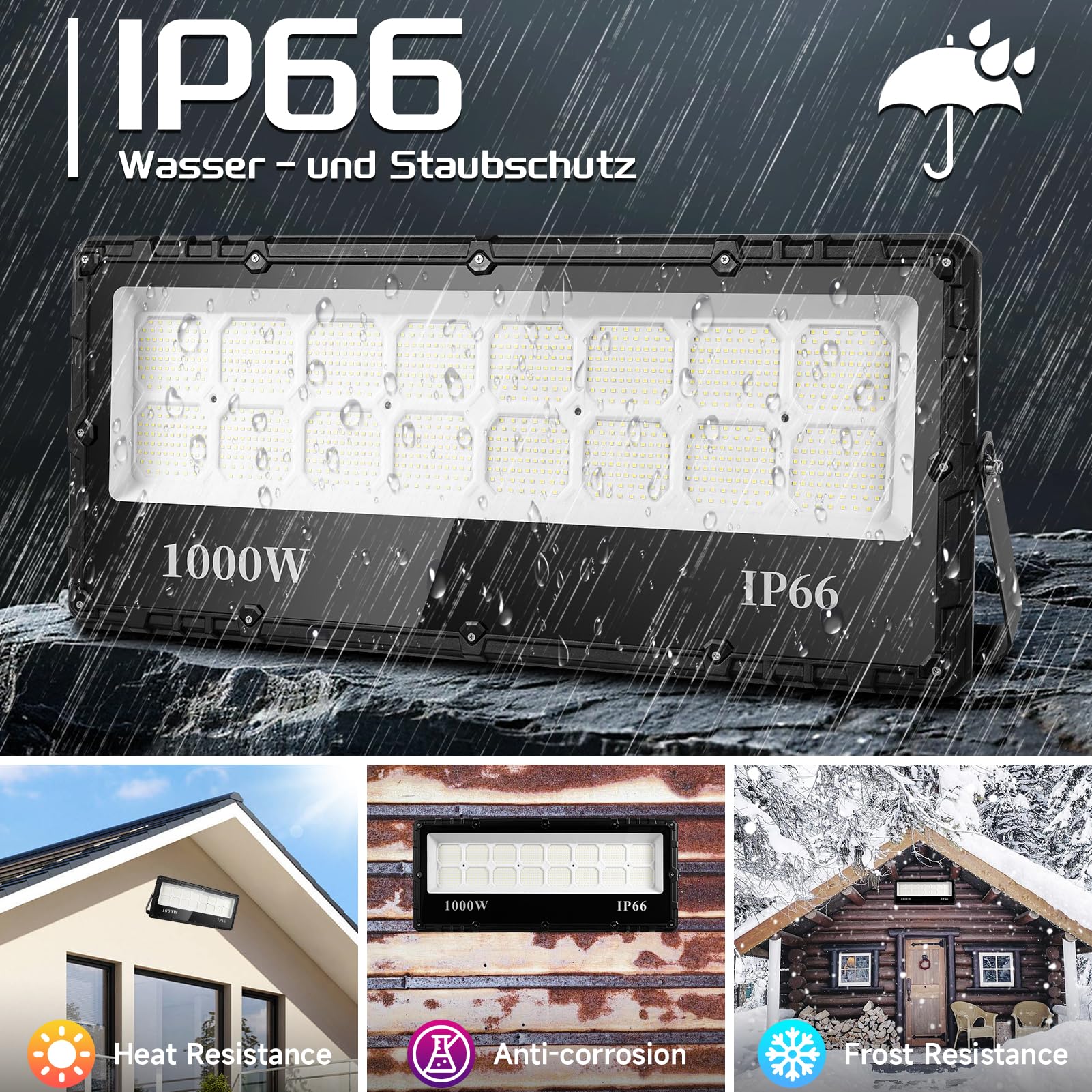 Sararoom LED Strahler 1000W 100000LM Fluter Flutlicht Außenstrahler - 6500K Kaltweiß Superhell Scheinwerfer Wandleuchte, IP65 Wasserfest Innen- und Außenbeleuchtung für Garten Hof Garage Hotel Rasen