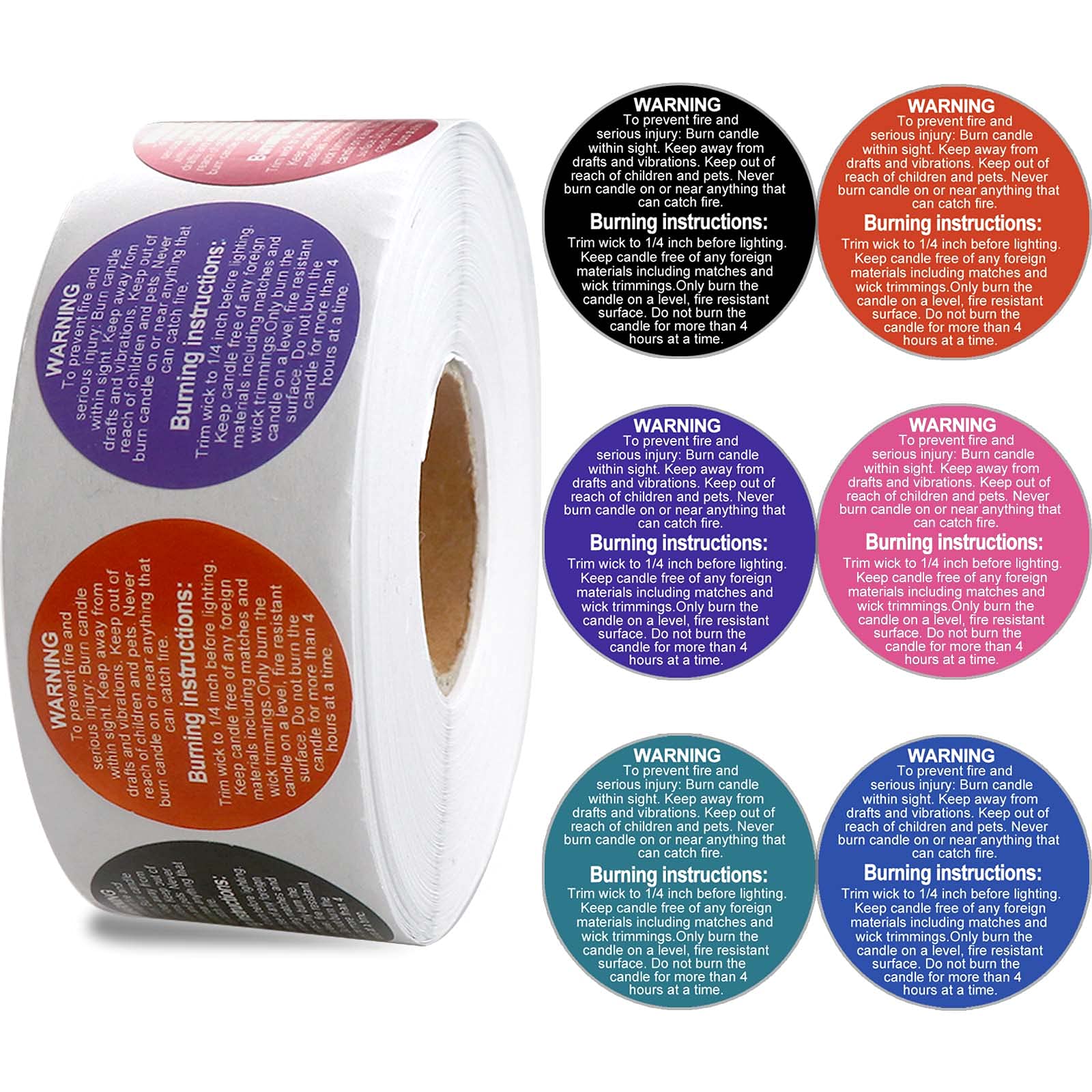 Dreecy 1000 Pieces Candle Warning Labels Candle Jar Container Stickers Roll Candle Warning Sticker Safety Labels Decal Colored for Candle Making DIY ...