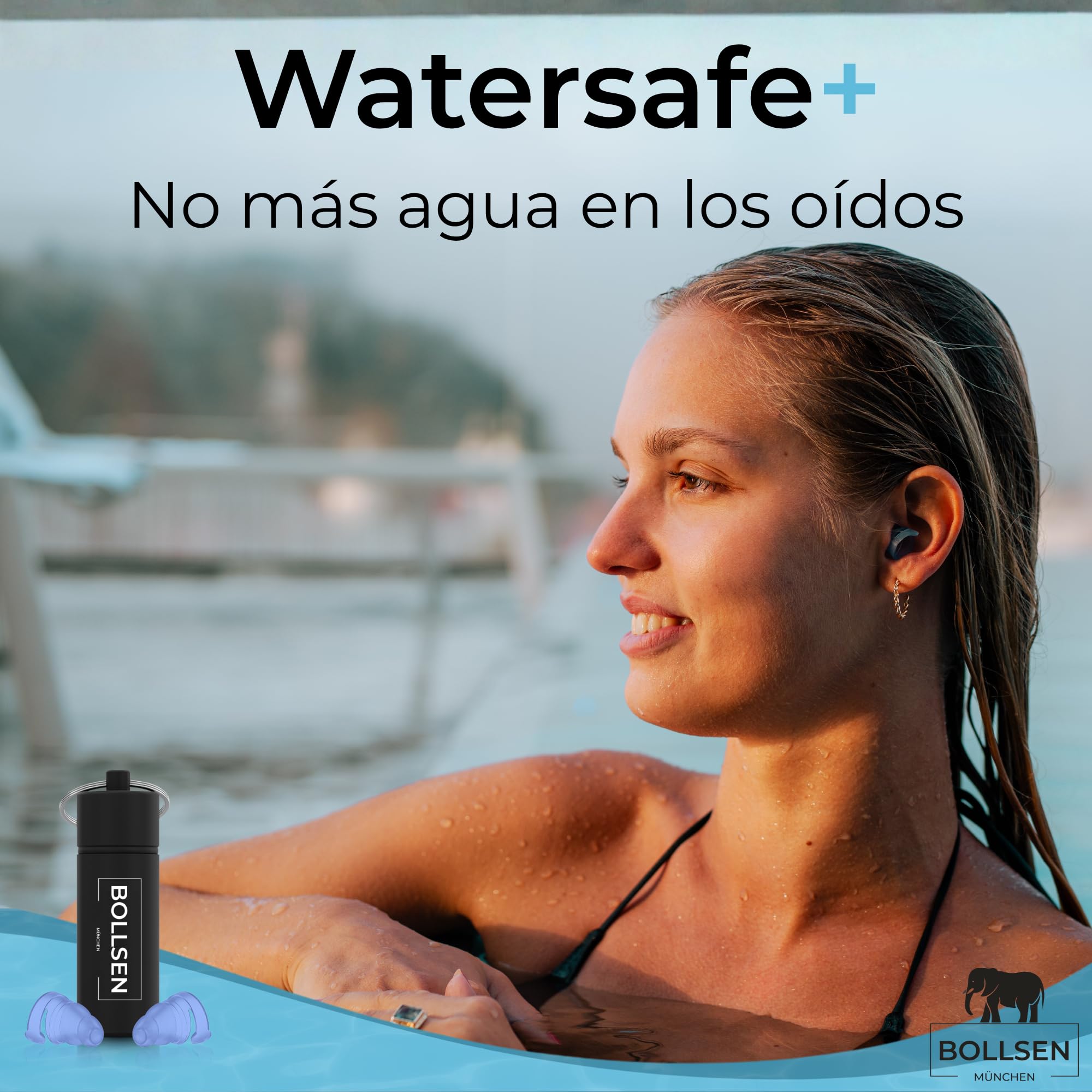 BOLLSEN Watersafe+ Tapones para los oídos de natación – Tapones de silicona reutilizables para natación, ducha, baño y deportes acuáticos – Tapones impermeables con reducción de ruido de 24 dB SNR (3)