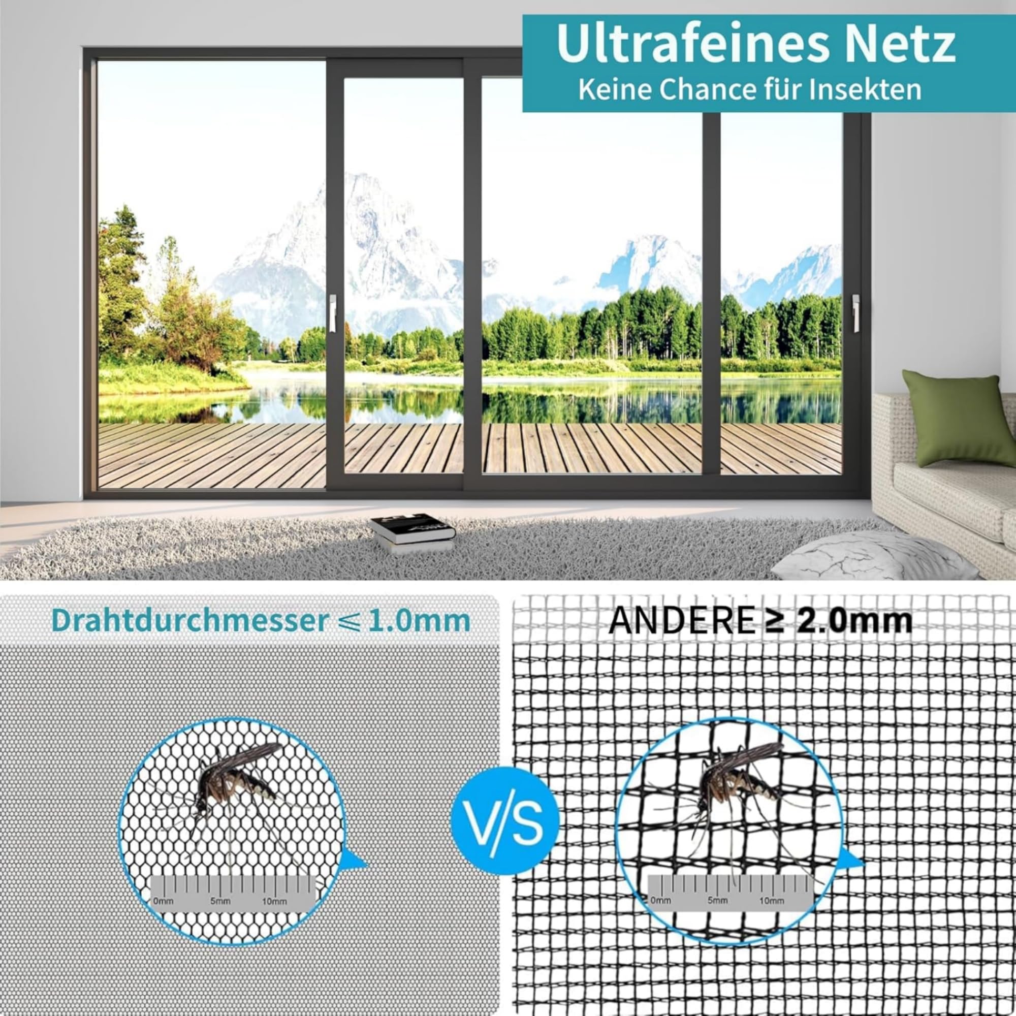 Bildschirm Fenster, Fliegengitter Fenster 122 x 767cm, 304 Edelstahl Fliegengitter Metall Zuschneidbar Ersatznetz, Geeignet für DIY, Wohnzimmer, Dachfenster, Oberlichter, Terrassentüren