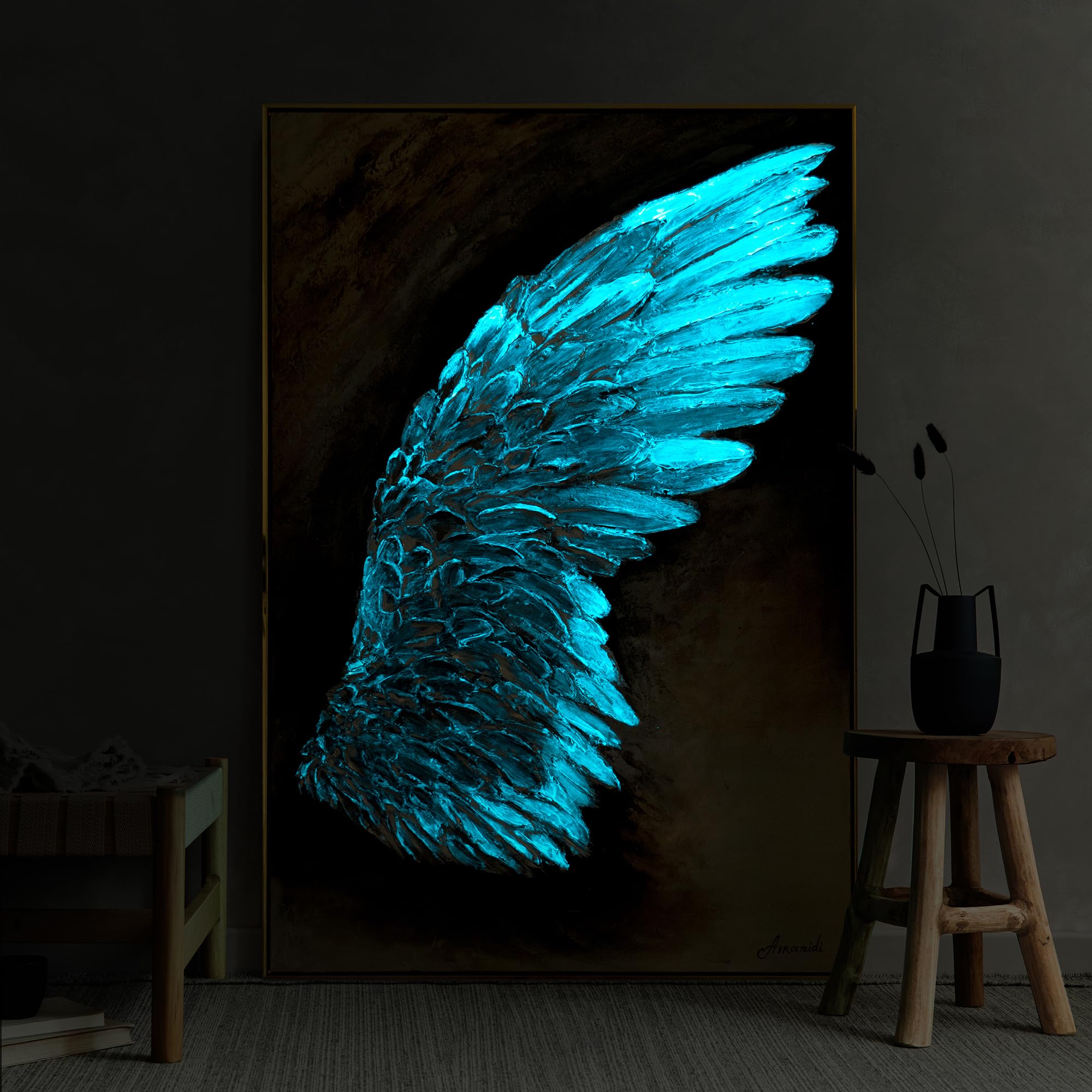 YS-Art XXL Abstrakt Fluoreszierendes selbst leuchtendes Acryl 3D Gemälde auf Leinwand Symbol des Aufstiegs handgemalt Wohndekor Bild echte Kunst 140x100 cm