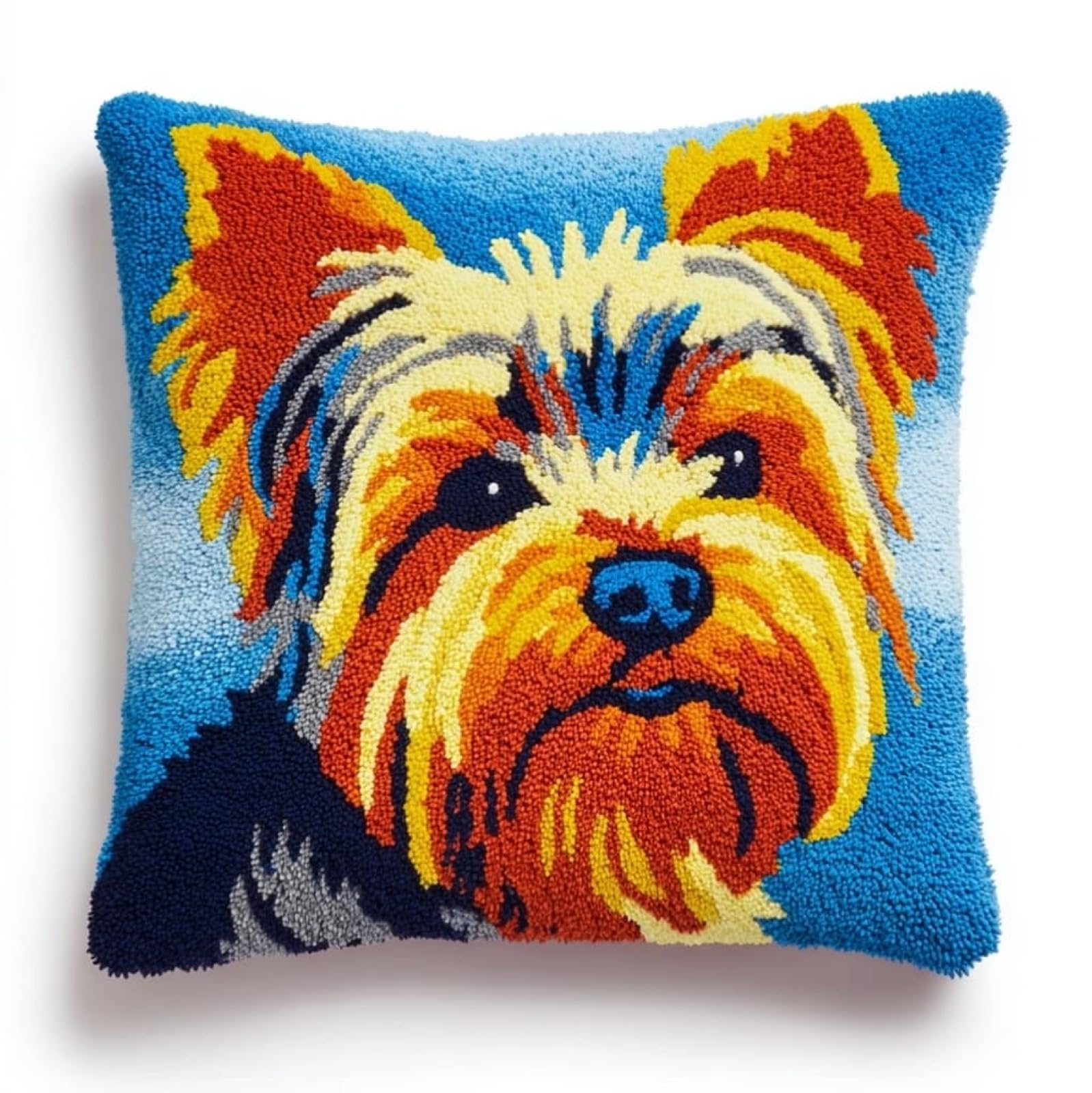 Axiangzik Latch Hook Cushion Kit 17X17in,Yorkshire Terrier Animal Dog Diy Pillow Kit For Adults Beginners,Pre-Printed Canvas & Pre-Cut Yarn,Handmade Craft Cushion Cover Set
