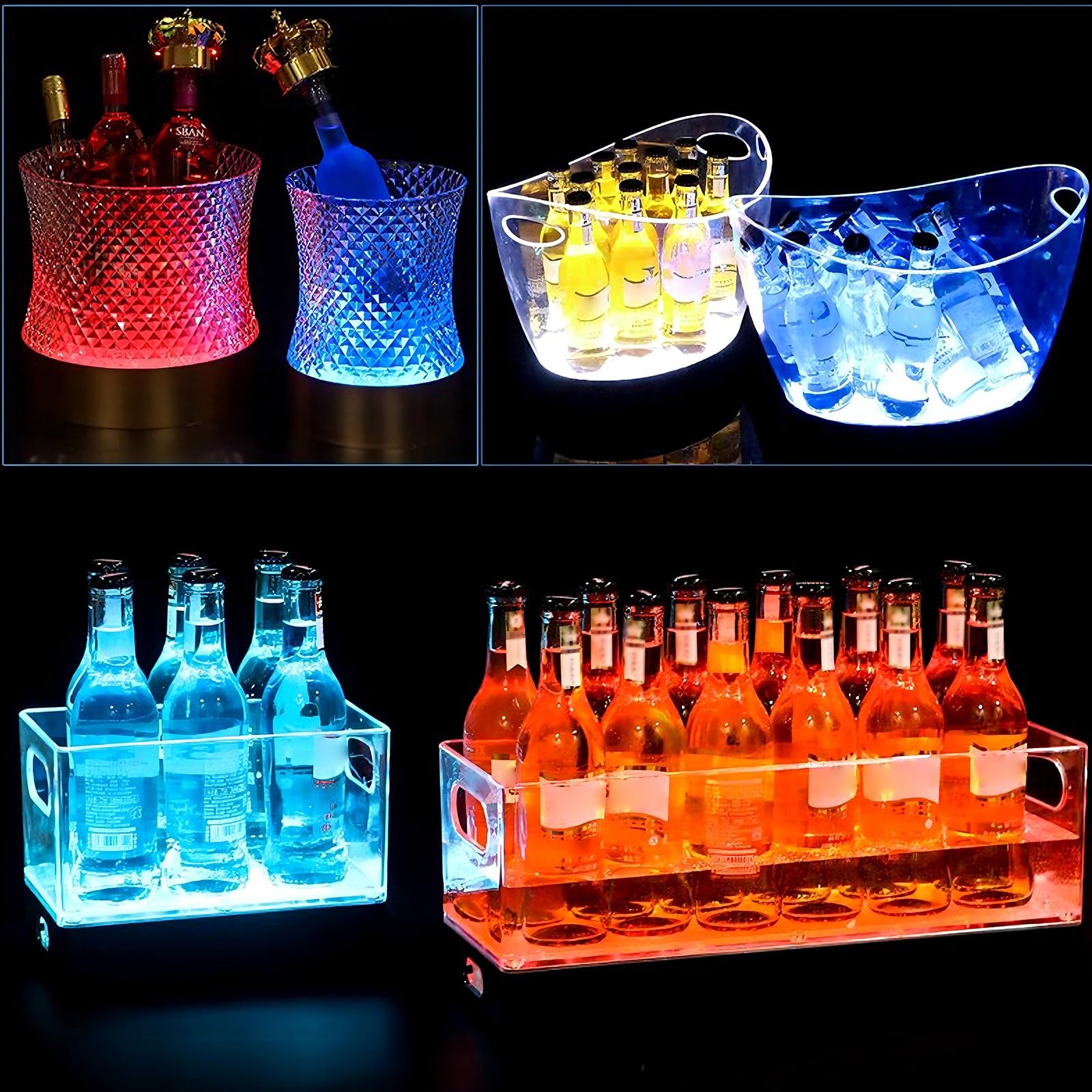 Enfriador de Botellas Acrílica LED para Champán Cubitera Recargable Que Cambia de Color Botellero Vino para Reuniones Familiares, Bares Informales, Fiestas Privadas(White,20 * 20 * 20.5cm)