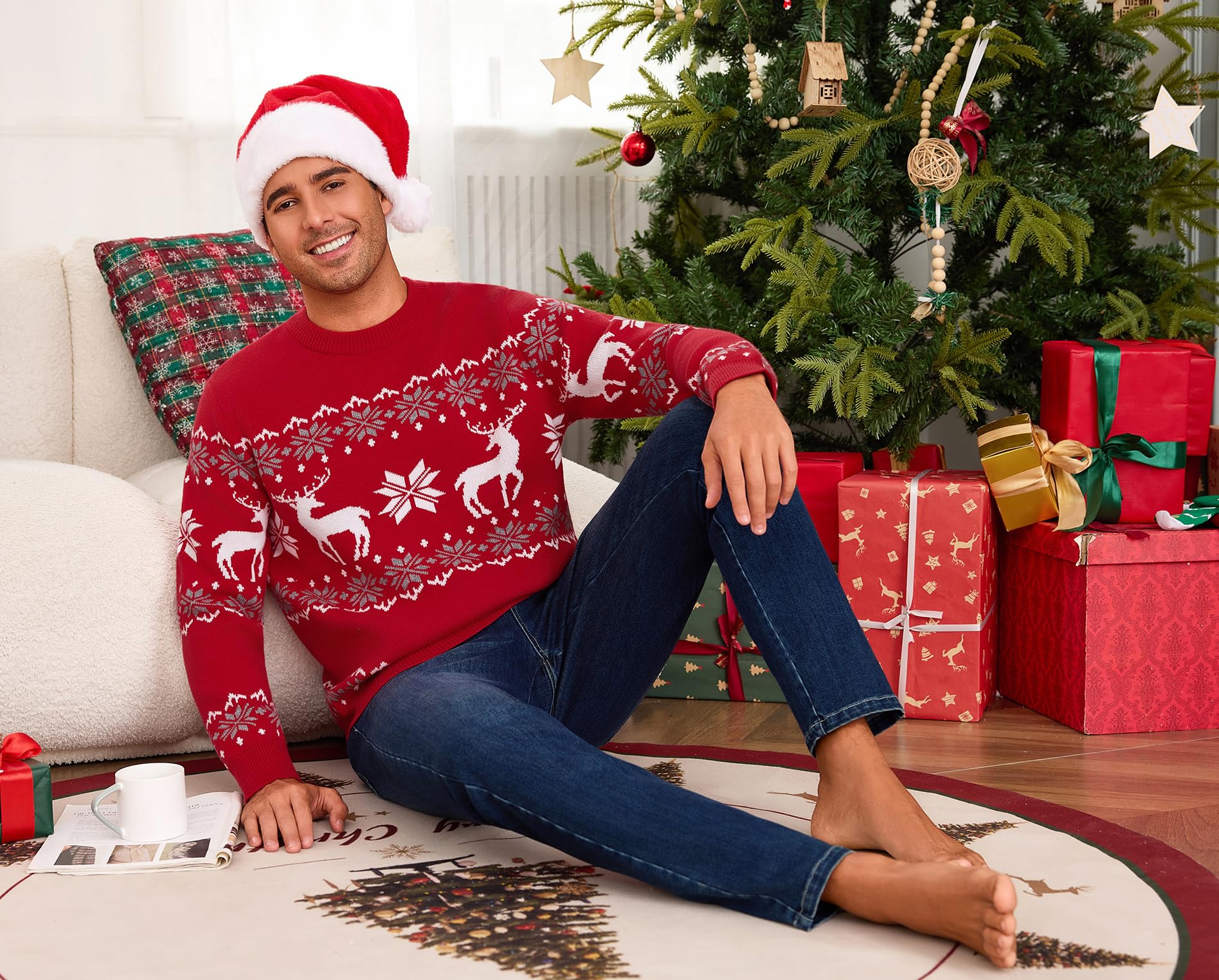 Maglione Natalizio Uomo Maglioni Ugly Sweater Invernale Pullover in Maglieria Felpa Natalizia Manica Lunga S-XXL