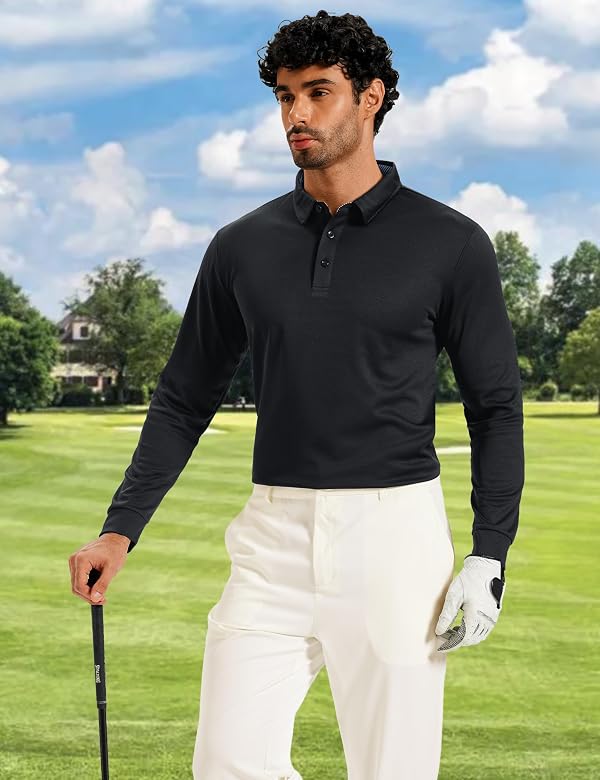 MAGCOMSEN Long Sleeve Polo Shirts for Men Moisture Wicking Golf Shirts Breathable Lightweight Casual Collared Shirt Black M by MAGCOMSEN - Used condition - Image 3