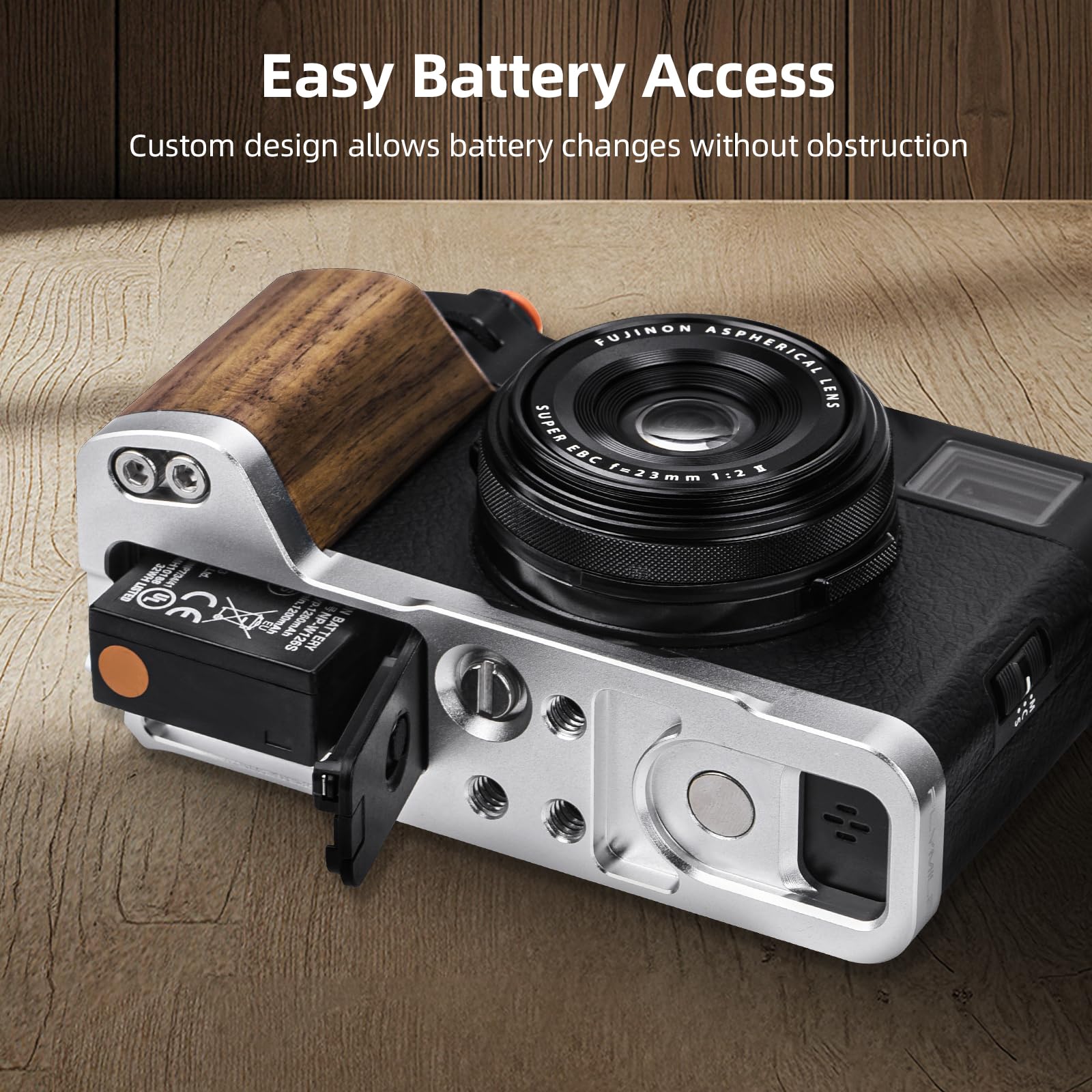 BRDRC Impugnatura per FujiFilm X100VI/X100V, supporto a forma di L con adattatore a vite da 1/4 e piastra a sgancio rapido Arca e pulsante di scatto per accessori fotocamera Fuji X100VI/X100V (argento