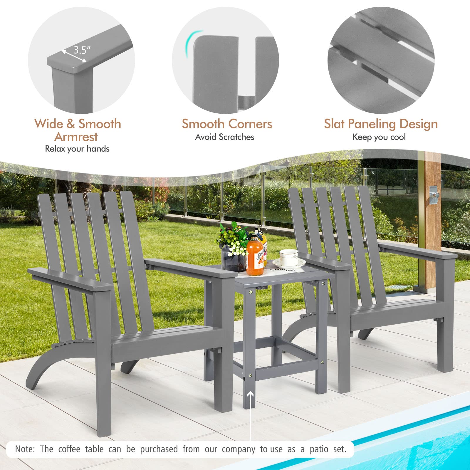 GIANTEX Chaise Adirondack de Jardin Extérieur, Fauteuil Adirondack en Bois d'Acacia, Chaise Extérieur Terrasse Charge 160 KG, pour Jardin, Balcon,Piscine (Gris)