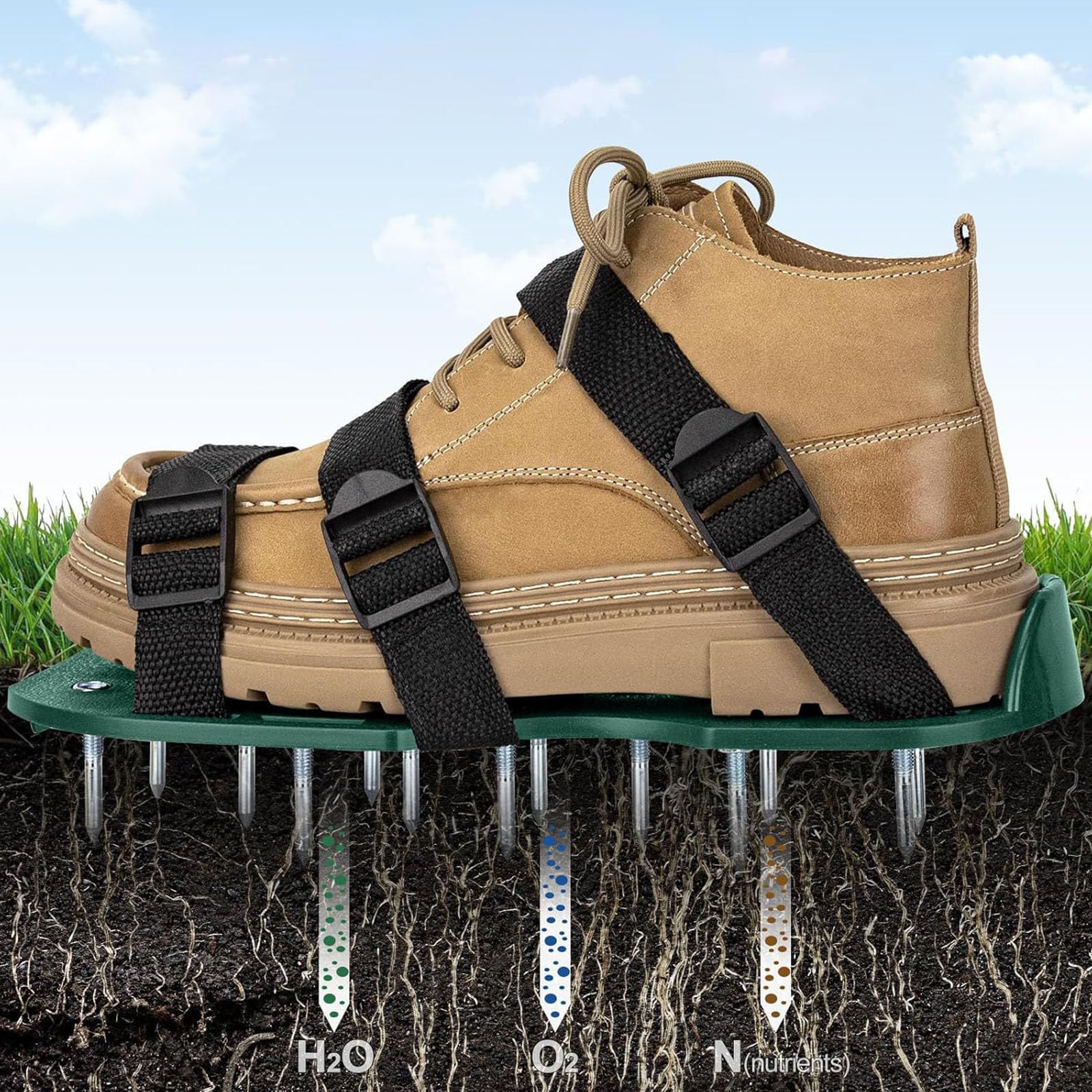 Chaussures d'aérateur de gazon flexibles avec tiges solides pour un ameublissement efficace du sol et du jardinage - Arbres d'aération permanents en polystyrène et métal