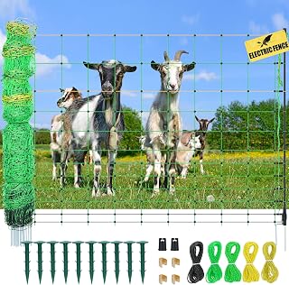 Electric Fence Netting, 49.6" H x 164' L Portable Electric Net Fence for Lambs, Dogs, Deer, Larger Animals, Electric Fencing for Backyards, Homesteaders, Farms, Ranches, Gardens