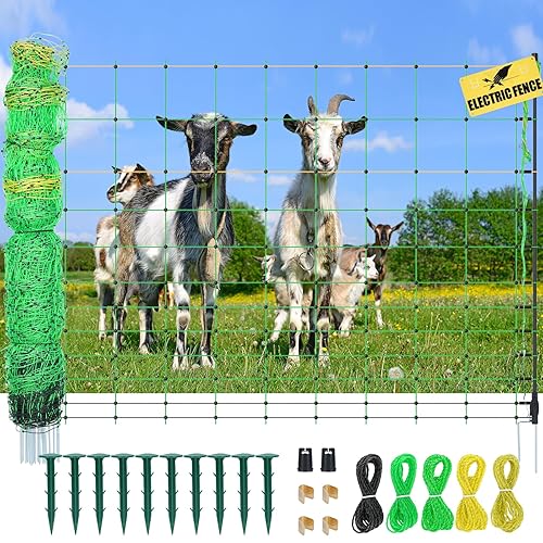 Red eléctrica para cerca, 49.6 pulgadas de alto x 164 pies de largo, valla eléctrica portátil para corderos, perros, ciervos, animales más grandes,