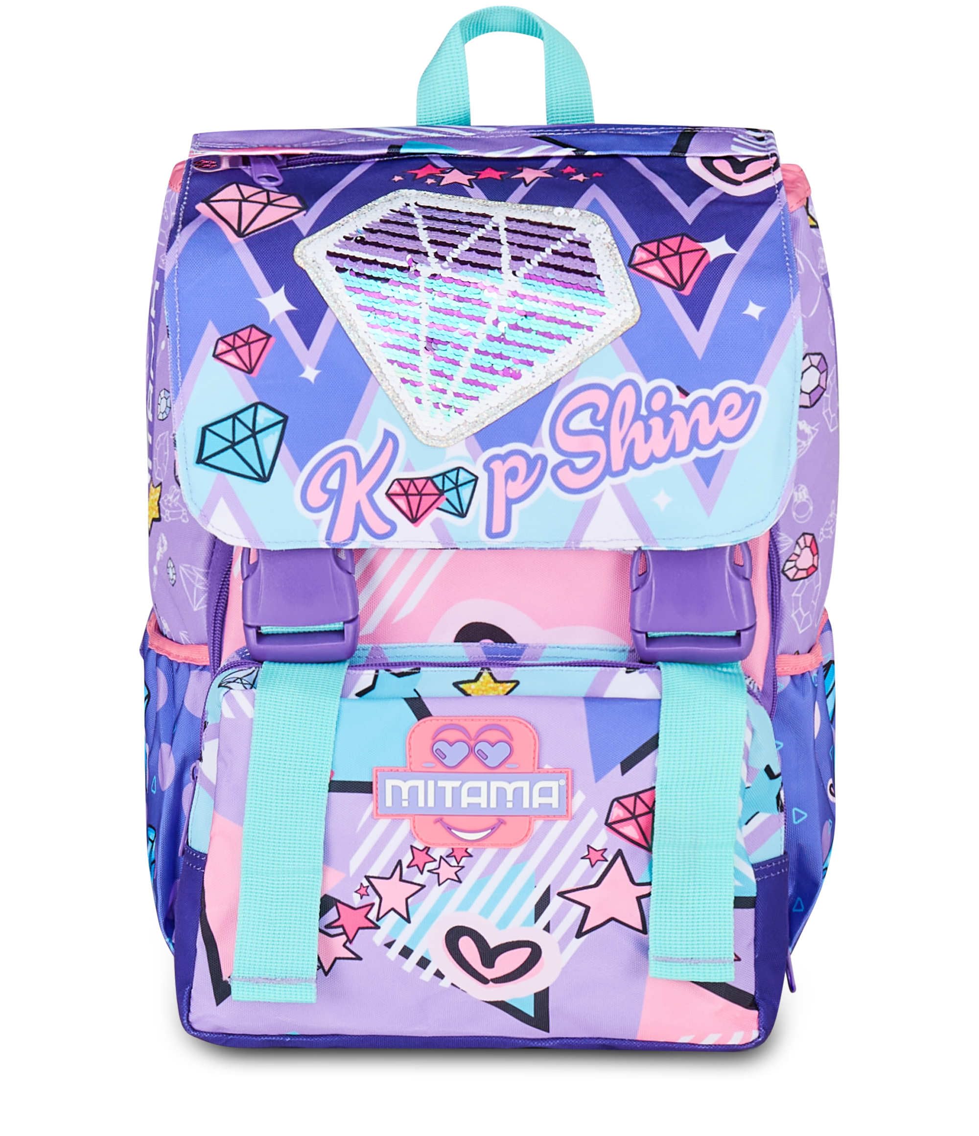 Zaino scuola Triplo Scomparto Mitama DOUBLE DIAMOND, Lilla, Zaino Estensibile, Tasca Porta Borraccia, Schienale Preformato, Scuola Elementare, Bambina