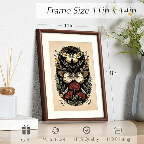 Miniatura 3 de InSimSea Arte de Lienzo Enmarcado para Pared con Paspartú, Impresiones Artísticas de Mariposas Melancólicas y Botánicas, Arte de Pared Botánico