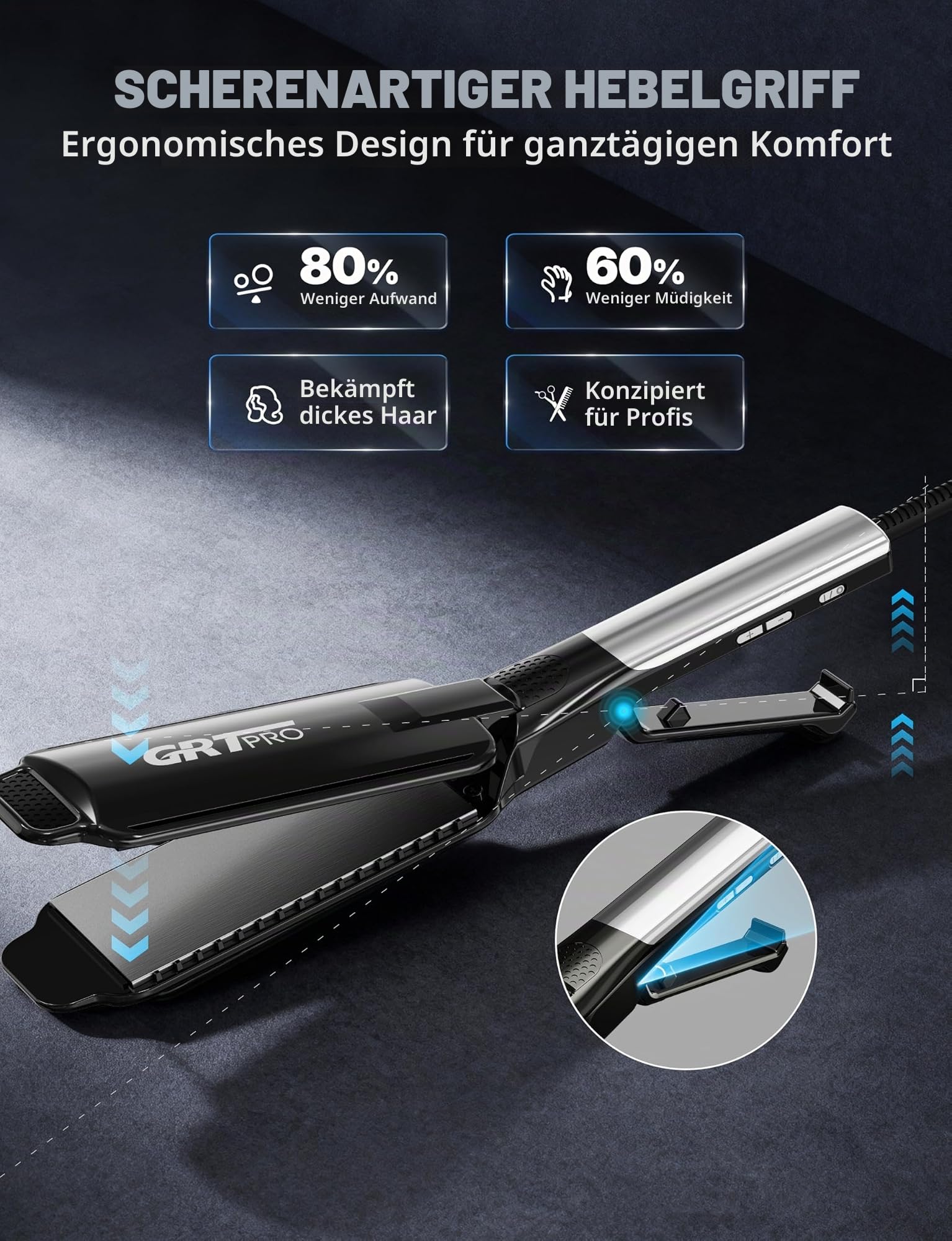 Glätteisen Breit Extra 55mm Haarglätter Professioneller Styler, Anti-Frizz Ionen-Technologie Keramik-Turmalin-Beschichtung LCD-Display 19 Temperaturstufen 50~230°C, Für Dickes, Krauses, Lockiges