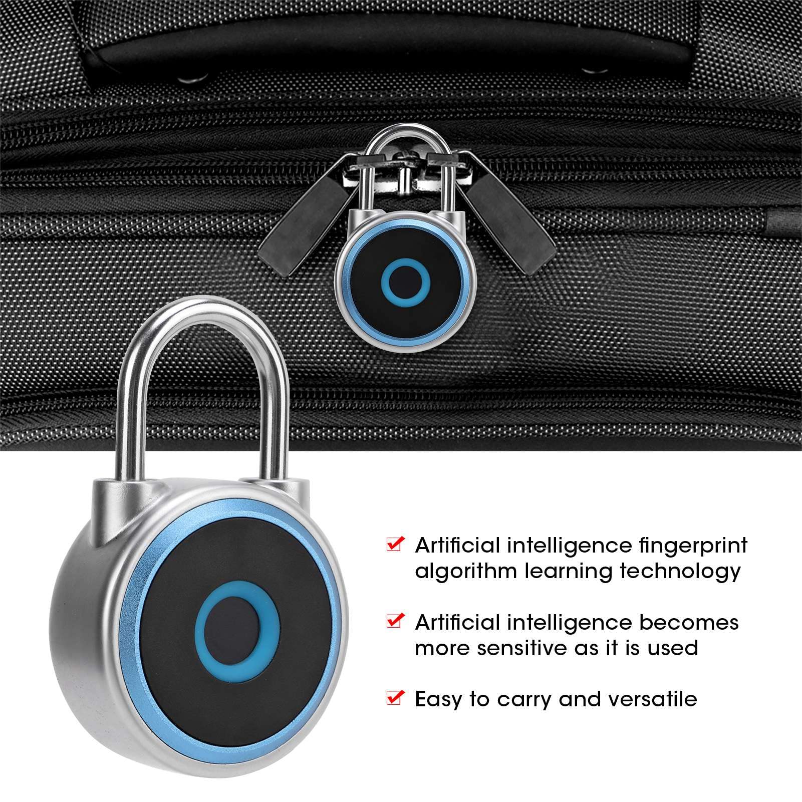 Candado inteligente Huella digital GS50F Candado inteligente IP65 Carga USB impermeable Candado de equipaje con huella digital pura(Azul)