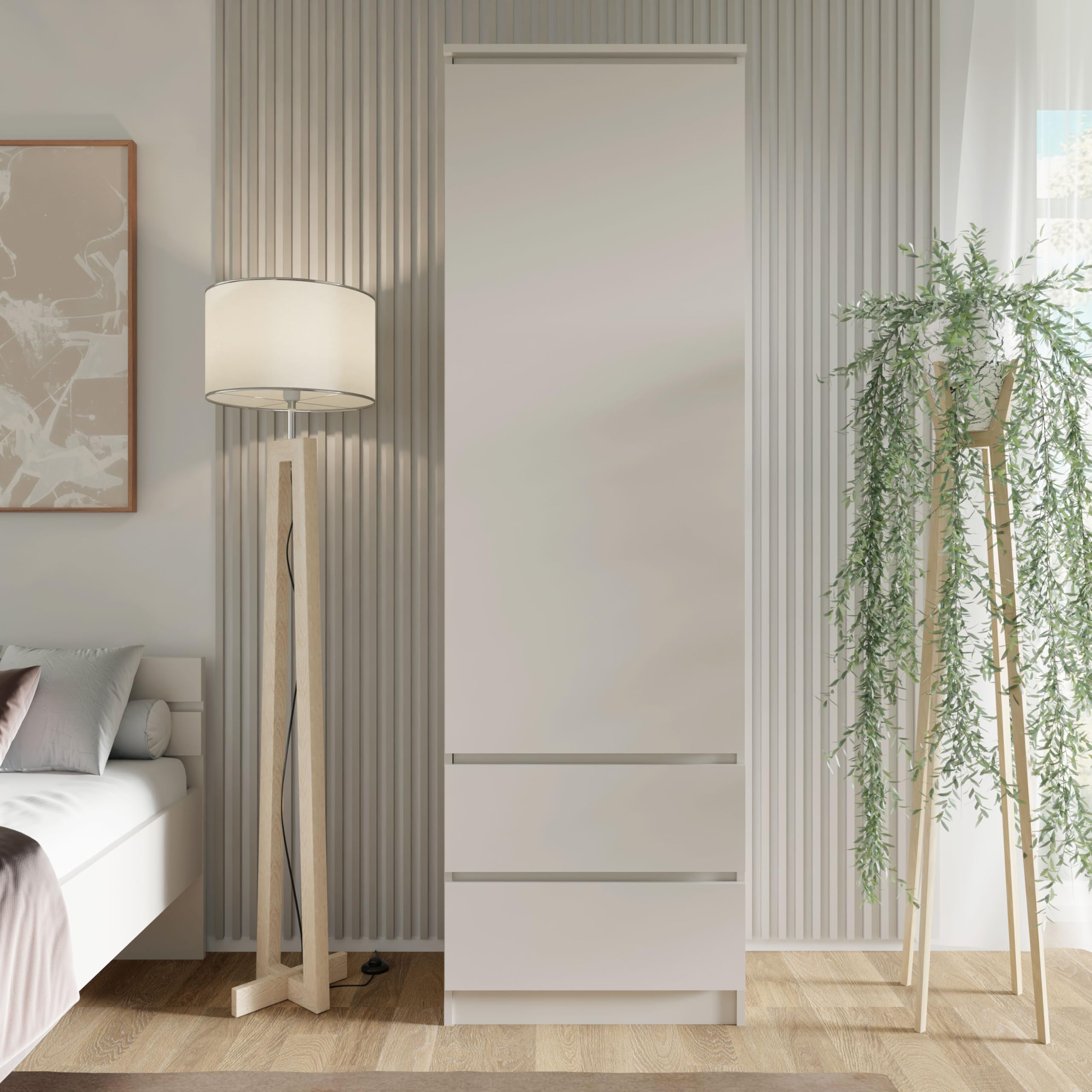 Armadio multiuso MAJA 60 cm con cassetti, scaffalatura stretta per soggiorno e ufficio, archiviazione moderna con porta, design minimalista, pannello laminato di alta qualità (cashmere)