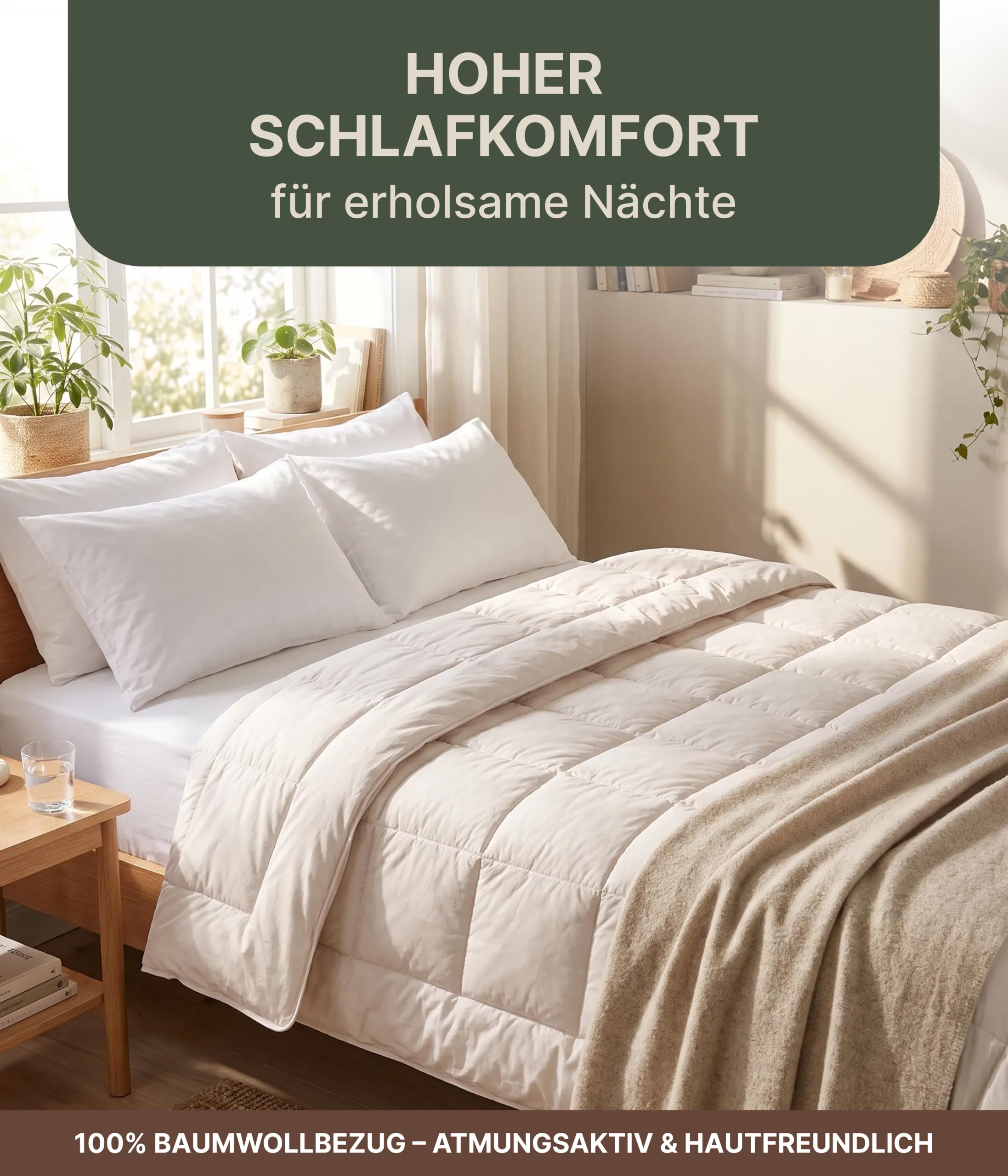Bettdecke Weiß (135x200 cm) – Tencel Lyocell-Füllung, hypoallergen & atmungsaktiv, temperaturausgleichend, optimal für Allergiker – Ganzjahresdecke mit Karosteppung, waschbar, Made in Germany