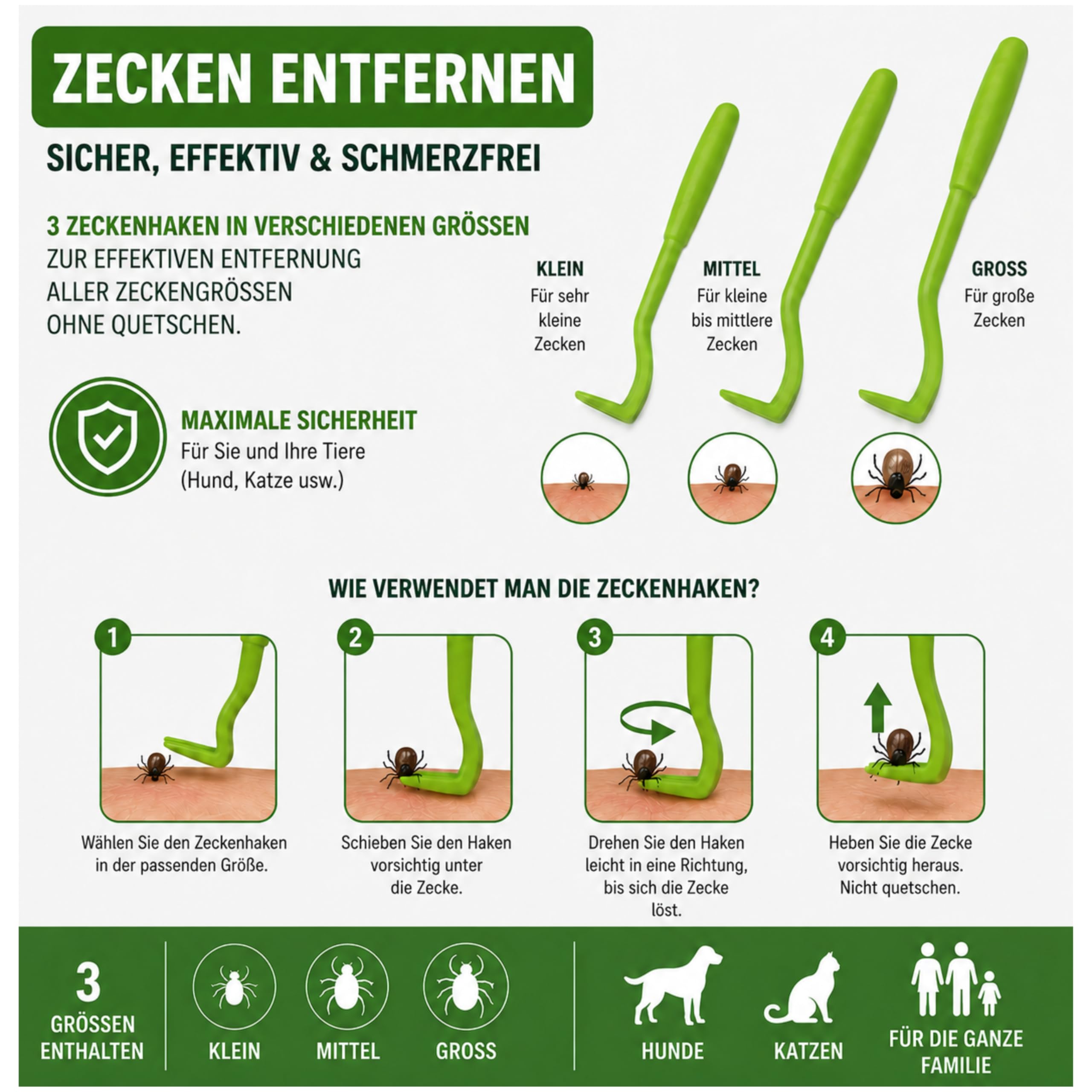 2-in-1 Kombi-Set: Giftsauger + 3 Zeckenhaken – das Komplettpaket zur Behandlung von Insektenstichen und Zeckenbissen, Insektenstichheiler