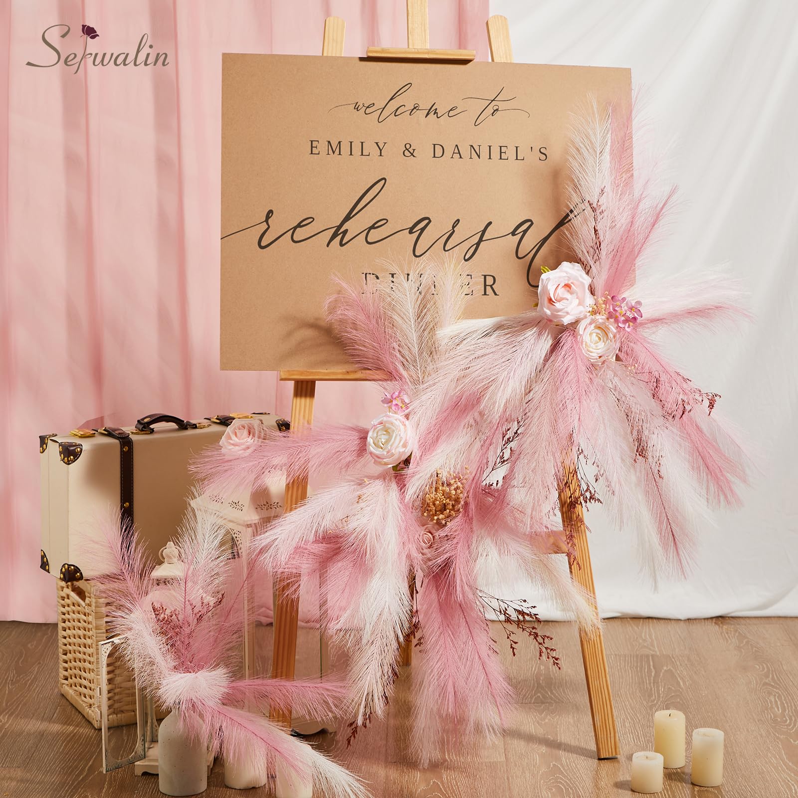 Serwalin 𝟲𝟬 𝙎𝙩𝙪̈𝙘𝙠 Rosa Pampasgras Dekor 45cm Kleine Rosa Pampasgras Künstliche Seidenblumen Home Decor Faux Federn für Vase Hellrosa Raumdekoration für Badezimmer Esszimmer Tisch Centerpiece