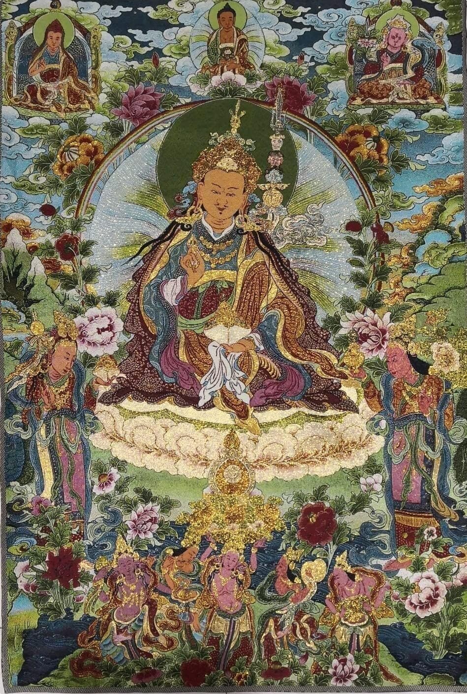 Tibetaans borduurwerk thangka, thangka fengshui, Zijdeborduurwerk Tibet Tibetaanse Doek Zijde Guru Rinpoche Padmasambhava Tangka Thangka Muurschildering Fengshui Muurkunst for Home Decor Meditatie