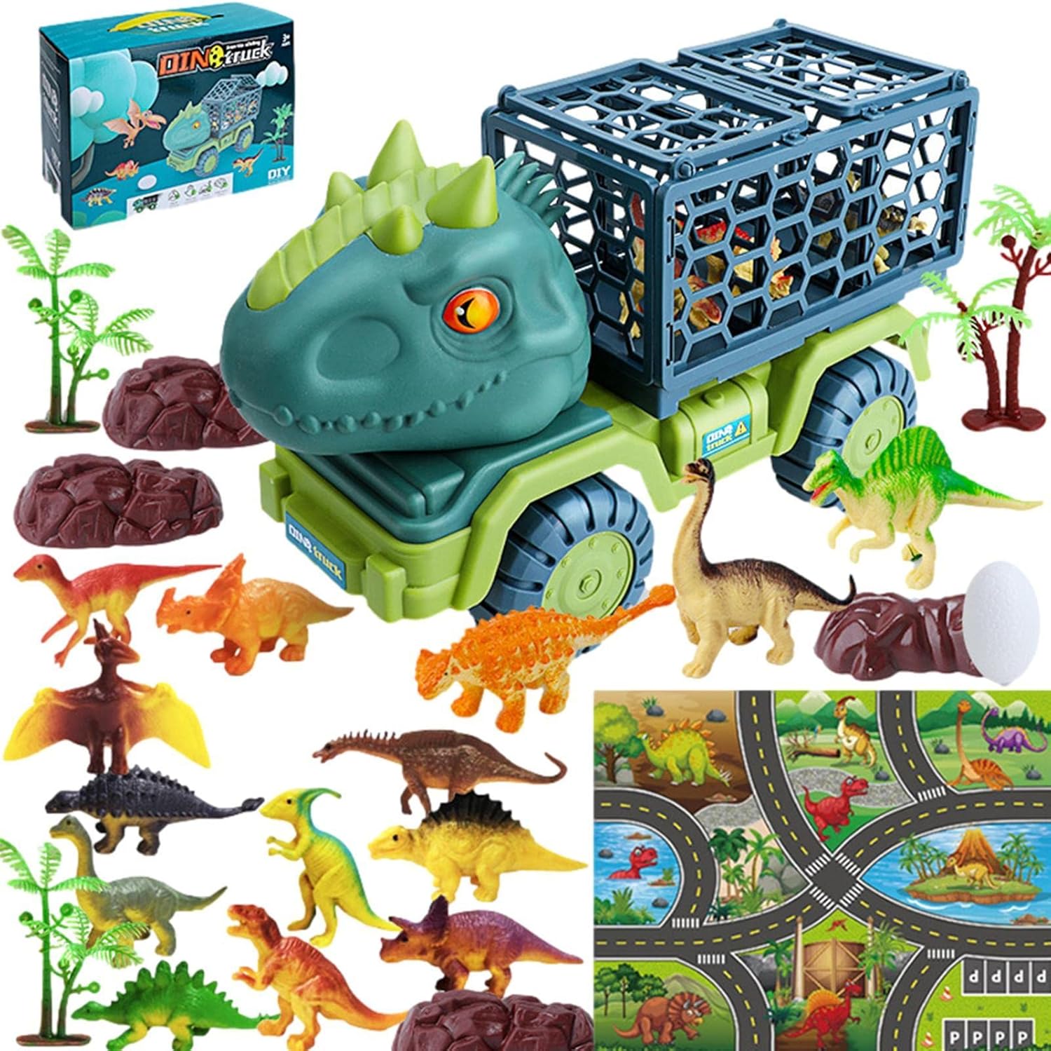 Dinosaur Truck, Dinosaur Transport Truck with Dinosaur Toys, with 15