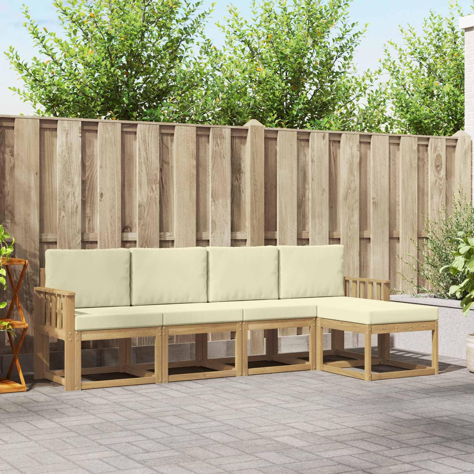 Canapé d'angle d'extérieur en bois d'acacia noble blanc et crème