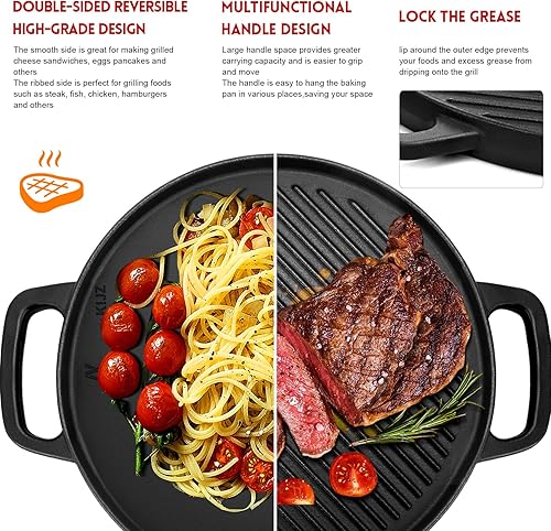 Miniatura 3 de GGC Plancha reversible de hierro fundido, sartén de 12 pulgadas para estufas, parrillas de gas y cocina al aire libre, placa de plancha de doble