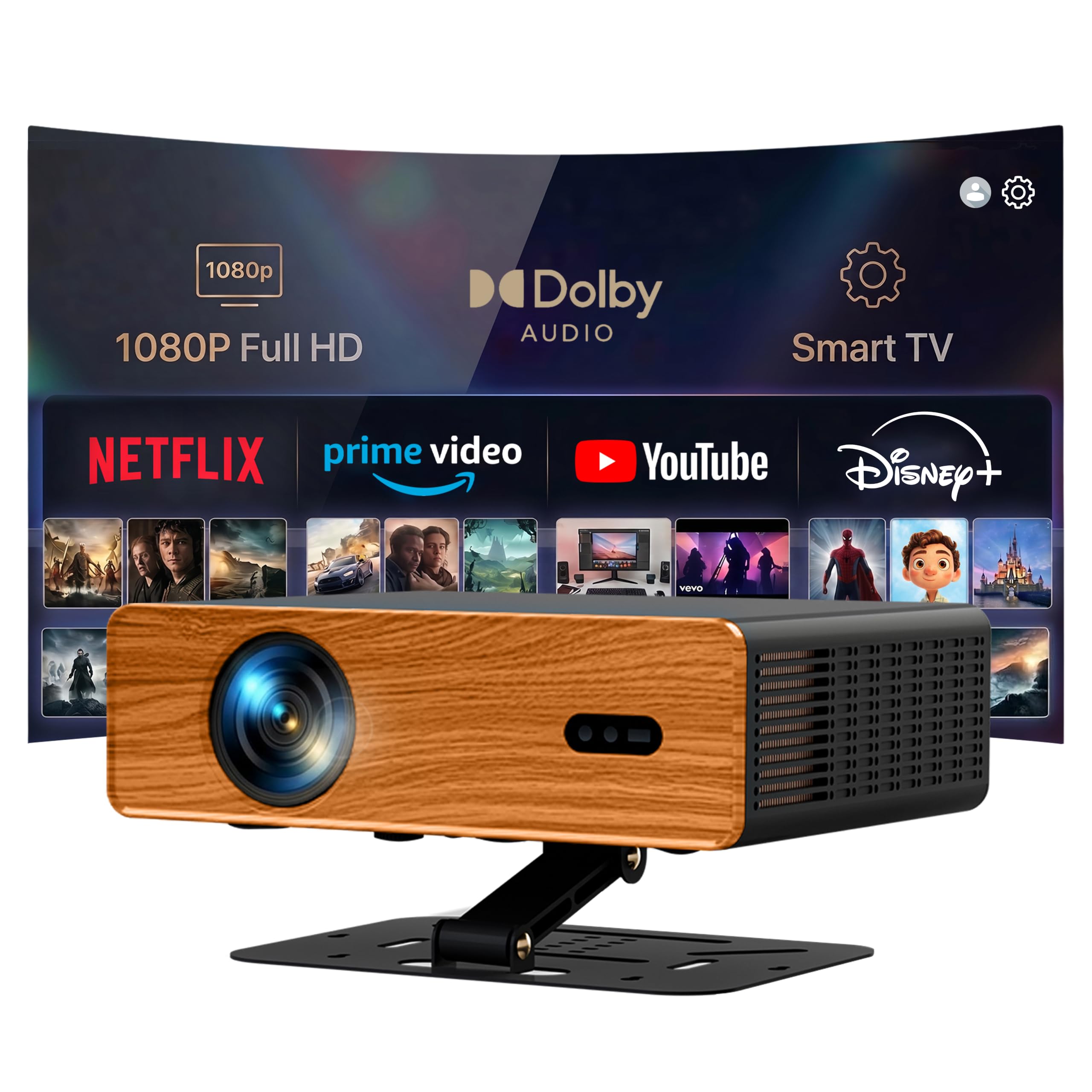 Oak H7 Vidéoprojecteur 4K Support【Netflix Officiel/Dolby】 Rétroprojecteur Portable Mini Projecteur avec Bluetooth 5.1 et WiFi 6 Auto Keystone 1080P Natif HDMI/USB/TV Stick Home Cinema