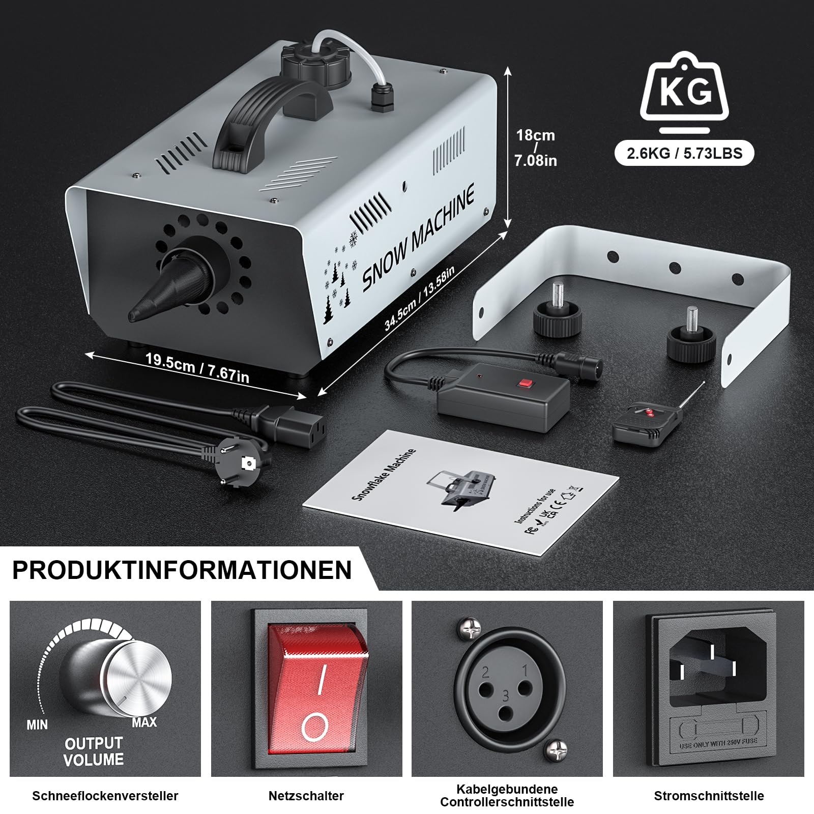 Macchina per Schiuma 1000W, Macchina per neve con telecomando e controllo via cavo, serbatoio da 1 litro per Natale, matrimoni, fotografia, feste, palchi per bambini, sfilate
